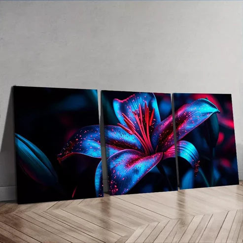 3pcs Lily Flowers Nature Dark Background Wall Art Set - Framed Canvas 60x90cm - High Quality Print - 100% Australian Made - Ready to Hang - Perfect for Living Room, Bedroom & Office Decor