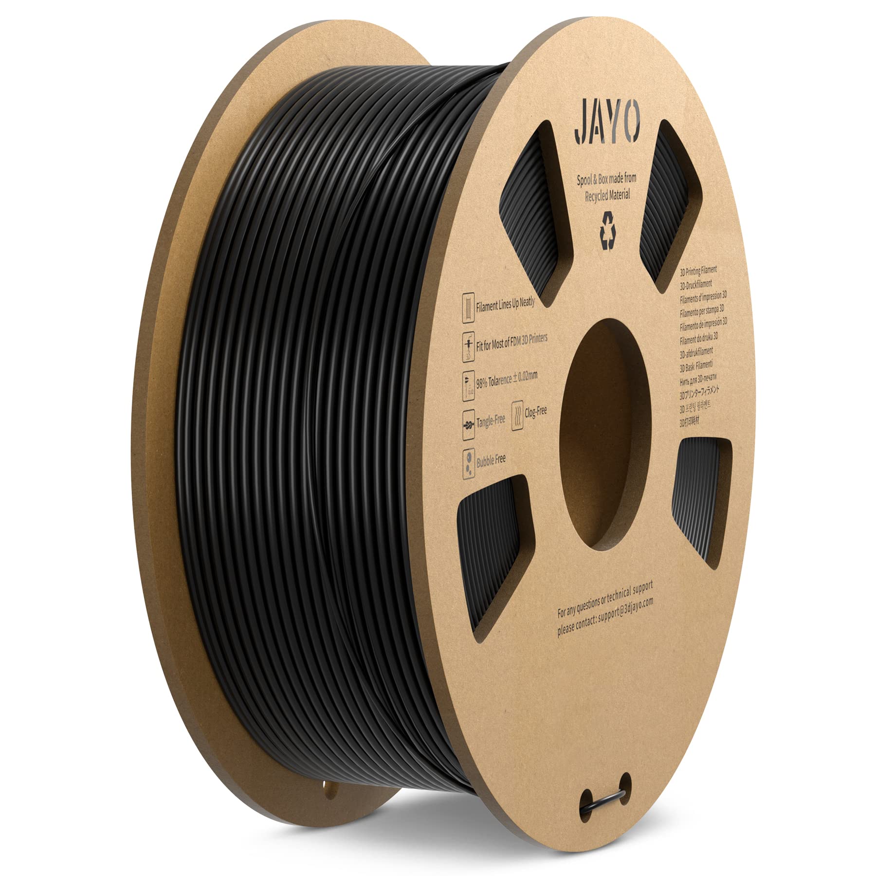 JAYO PLA 3D Printer Filament 1.75mm - High Precision +/-0.02mm, 1.1KG Spool - Premium Black PLA Filament for FDM 3D Printers - Perfect for Home DIY, Prototyping & Educational Projects