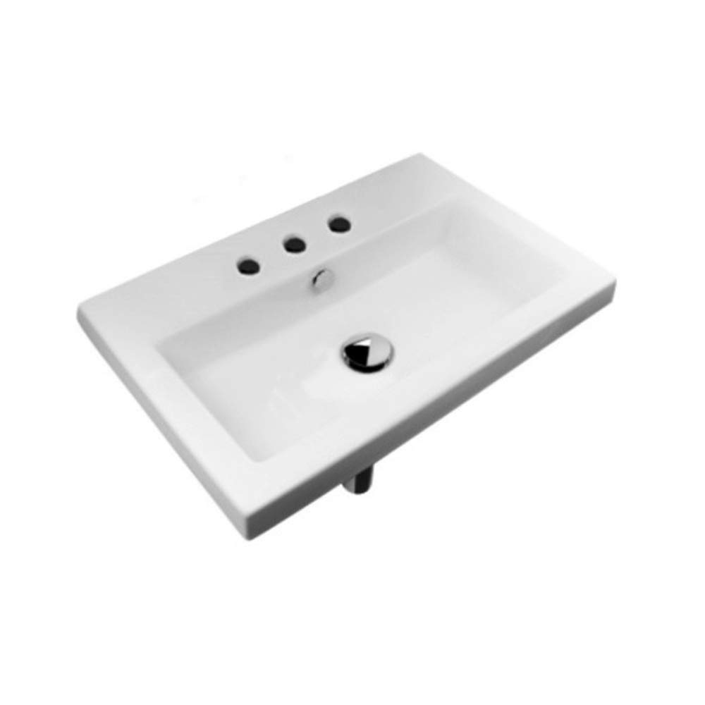 40 Series White Rectangular Ceramic Self-Rimming/Wall Mount Bathroom Sink - 3 Hole Faucet Drilling - Perfect for Modern Bathroom Vanities & Small Space Installations