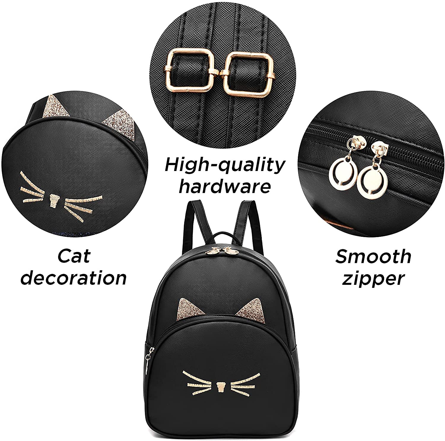 Women's Mini PU Leather Backpack with Cat Print - Stylish Shoulder Bag for Daily Use