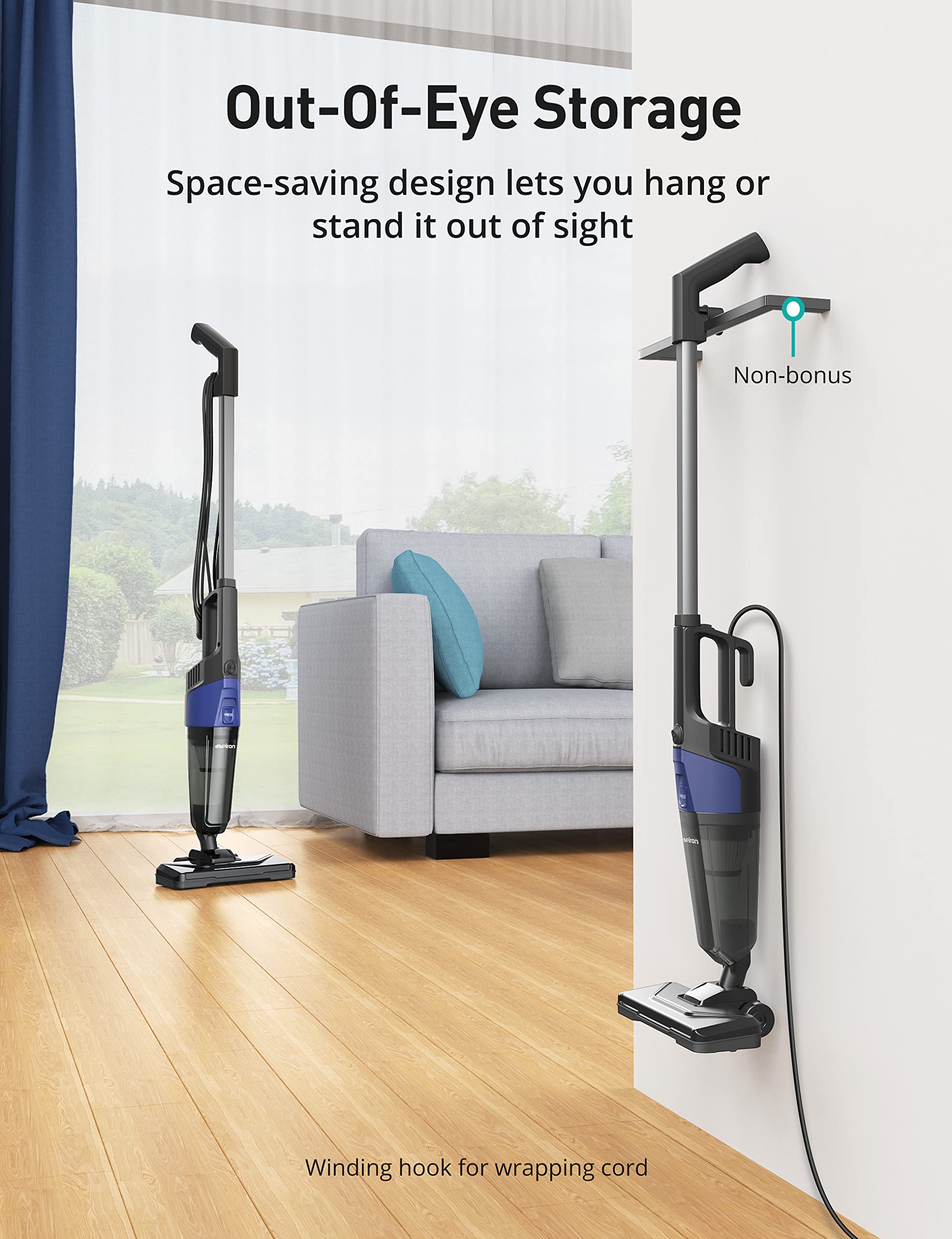 Aspiron Stick Vacuum Cleaner - 20kPa Powerful Suction, 0.88QT Dust Cup & 16ft Cord | 5-in-1 Lightweight Handheld Bagless Vacuum for Carpets, Floors & Pet Hair | Perfect for Home, Car & Stair Cleaning