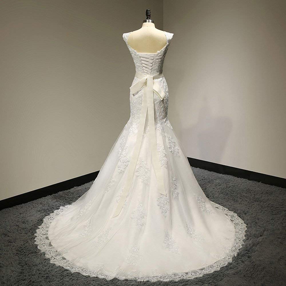Elegant White Lace Mermaid Wedding Dress for Women - Off Shoulder Formal Bridal Gown Size 8 | Perfect for Beach Weddings, Vow Renewals & Romantic Photoshoots
