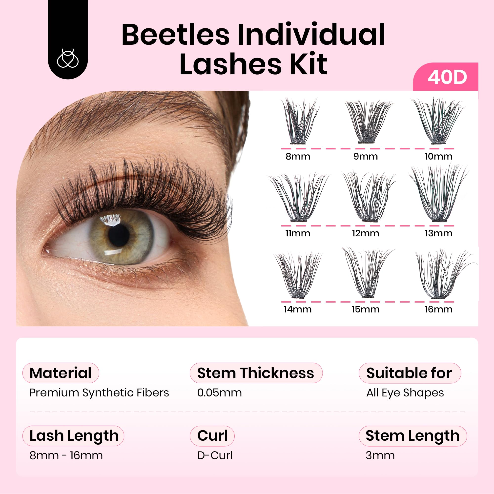 Beetles 320pcs 40D False Eyelash Clusters - D Curl 8-16mm Individual Lashes with Tweezer, 3D Natural Wispy Eyelash Extensions for Volume & Length | Perfect for Daily Wear, Special Occasions & Professional Makeup Artists (C027)