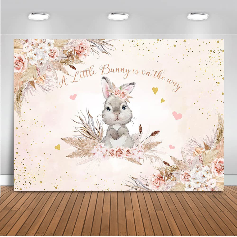 Floral Bunny Baby Shower Backdrop - Boho Flowers & Rabbit Design for Easter, Baby Shower Decorations (6x4ft) - Perfect for Nursery Decor, Gender Reveal Parties & Spring Celebrations