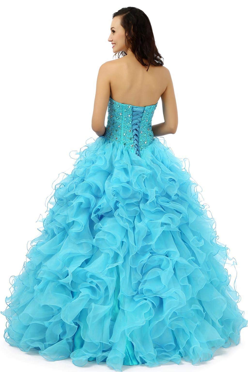 Elegant Women's Ruffled Organza Ball Gown Prom Dress for Quinceañera, Homecoming & Special Occasions | Flowy A-Line Princess Party Gown for Weddings, Dances & Formal Events