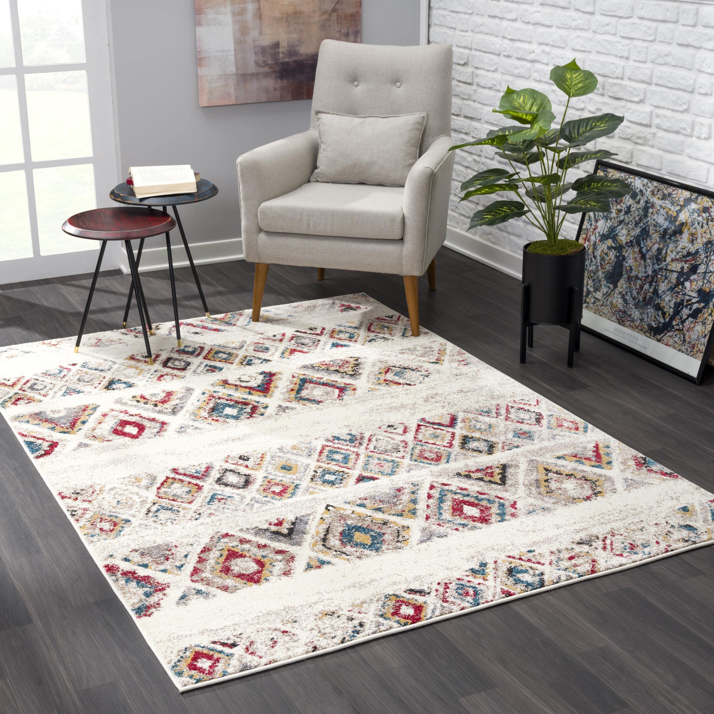 RUG BRANCH Nova Contemporary Boho Cream Red Area Rug 4' x 6' - Soft Indoor Floor Carpet for Living Room, Bedroom, Dining & Kitchen - Perfect for Boho Decor, Cozy Home & Modern Spaces