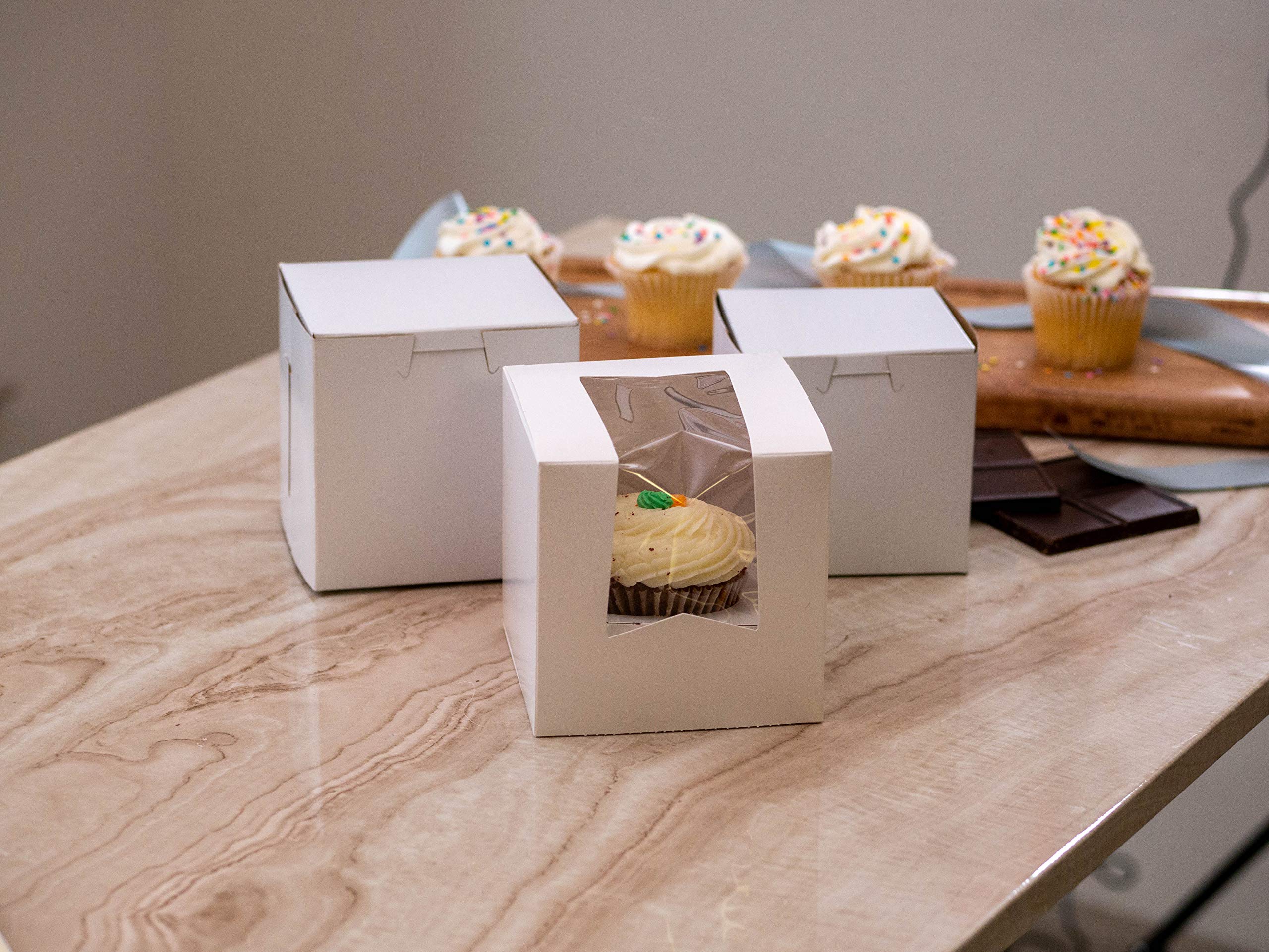 Premium SCT White Window Bakery Boxes with Attached Flip Top Lid - 6x6x3 Inch - 200 Count Bulk Pack - Perfect for Cupcakes, Cookies & Pastries - Commercial & Home Baking Use