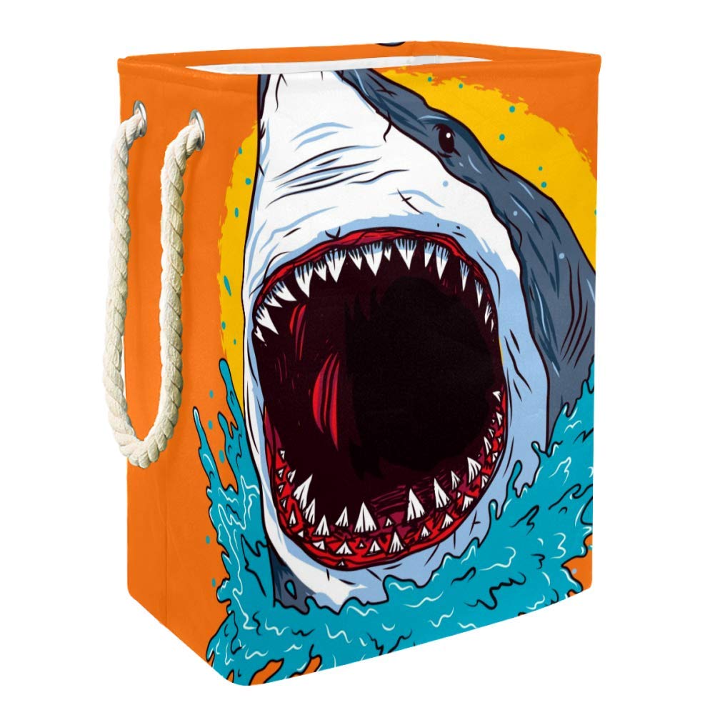 Inhomer Collapsible Laundry Hamper - Shark Attack Design Foldable Clothes Basket with Sturdy Frame for Bedroom, Bathroom, Dorm & Laundry Room Organization | Perfect for Clothes Storage, Toy Bin & Home Decor