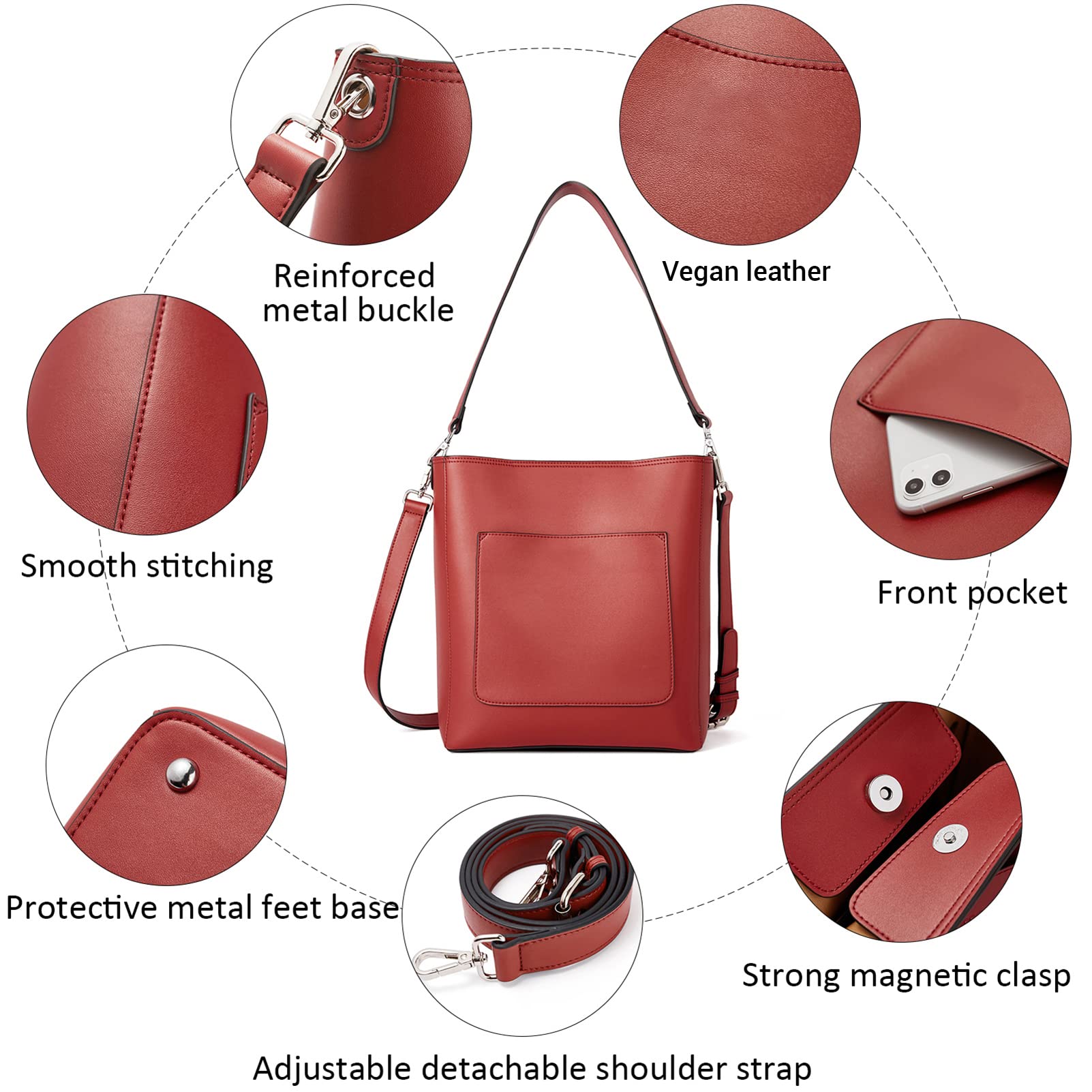 BROMEN Women's Leather Hobo Handbag - Fashion Designer Shoulder Bag & Crossbody Purse for Work, Travel, and Everyday Use