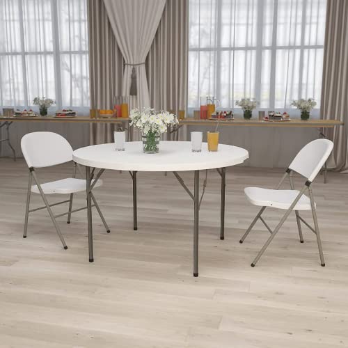 48 Inch Heavy-Duty White Granite Plastic Folding Round Table - Sturdy Hi-Top Bistro Table for Parties, Weddings & Events | Indoor/Outdoor Use, Compact Storage, Perfect for Catering & Home Decor