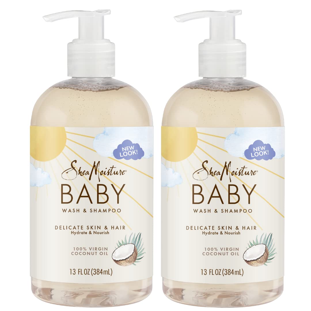 Shea Moisture Baby Essentials - 100% Virgin Coconut Oil Baby Body Wash & Shampoo for Newborns & Kids | Gentle Skin Care | Pack of 2 (13 Fl Oz Each) | Perfect for Daily Bath Time & Sensitive Skin Care