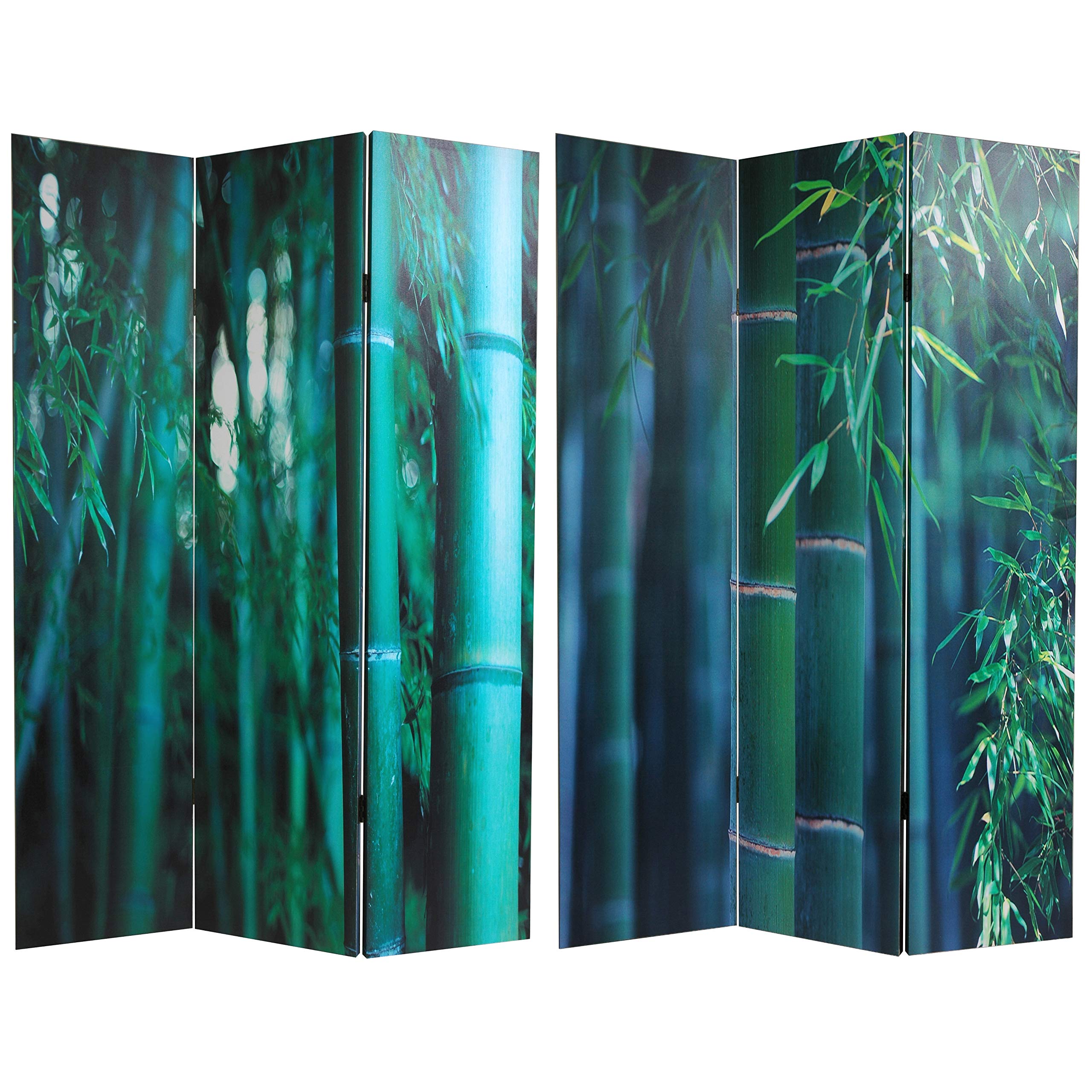 6 ft. Tall Double Sided Bamboo Tree Canvas Room Divider - Oriental Style Folding Privacy Screen for Home, Office & Garden Decor