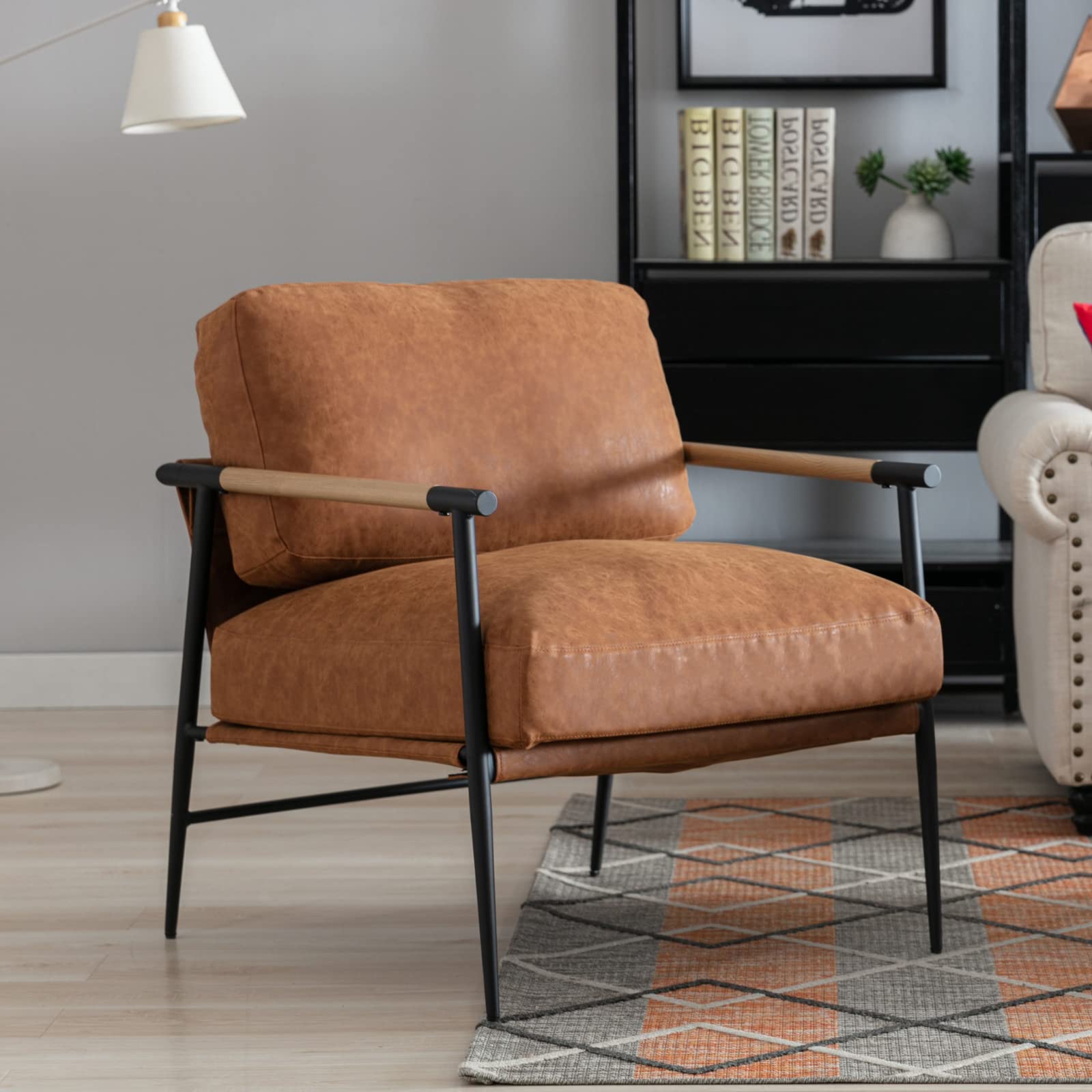 HEAH-YO Set of 2 Modern Accent Chairs - PU Faux Leather Living Room Chairs with Backrest & Metal Legs, Comfortable Reading Side Chairs for Bedroom, Office or Lounge (Brown) - Perfect for Small Spaces, Home Decor & Guest Seating