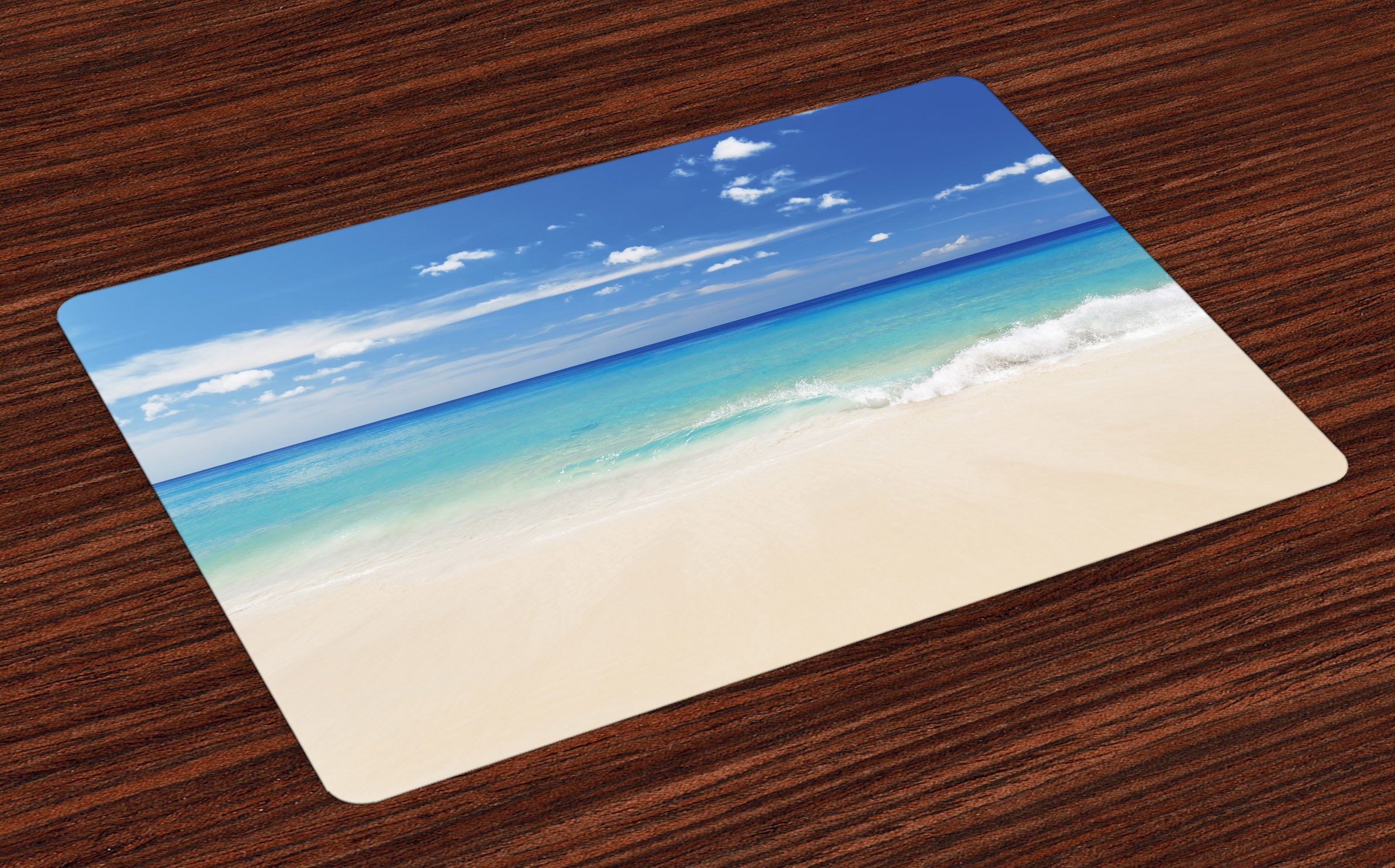 Ambesonne Ocean Theme Place Mats Set of 4 - Tropical Beach Decor with Wave Design, Washable Fabric Dining Table Mats for Kitchen & Dining Room Decor in Cream, Turquoise & White - Perfect for Beach House, Coastal Decor, and Summer Entertaining