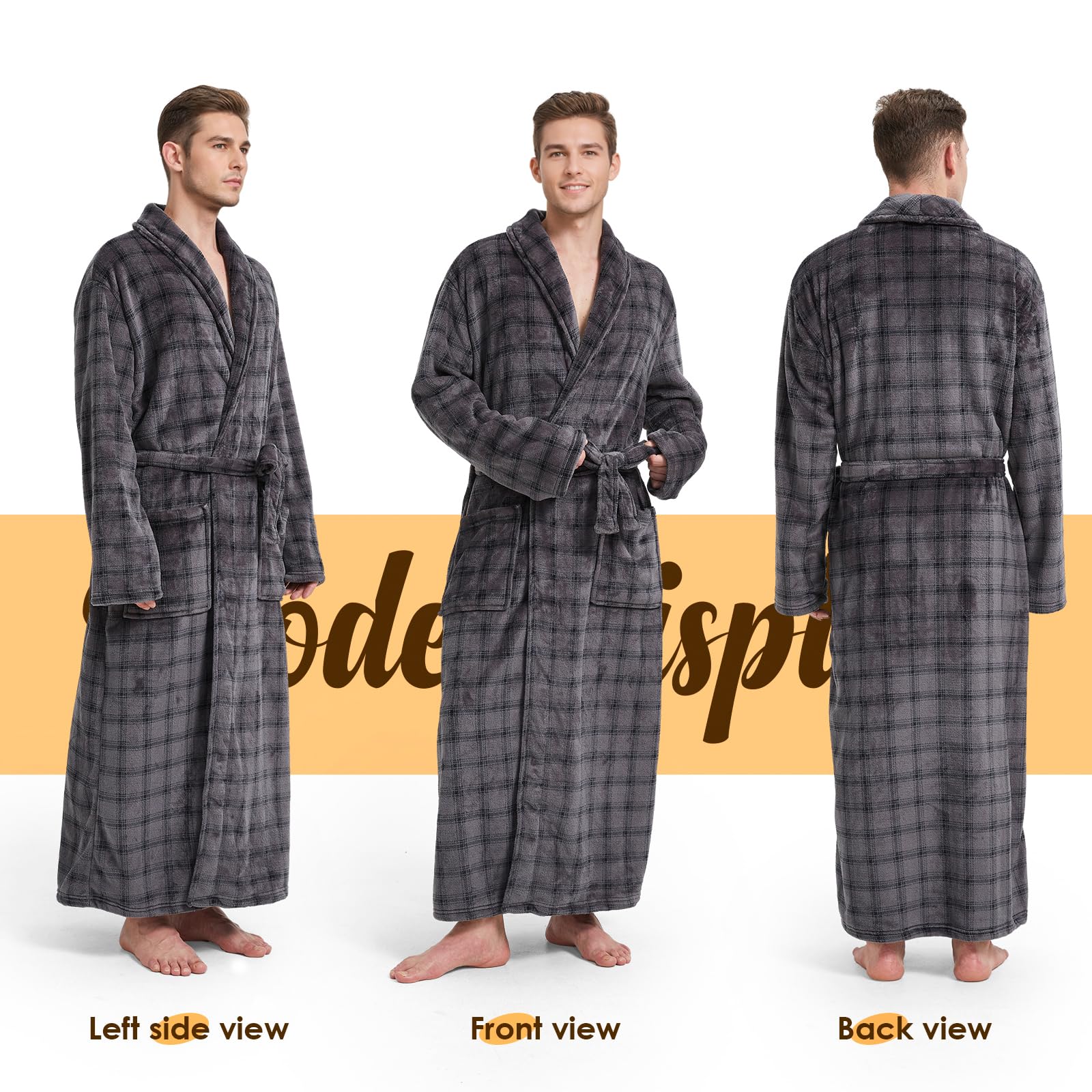 Men's Big & Tall Fleece Plush Bathrobe - Full Length Shawl Collar Plaid Robe for Men - Warm & Cozy Loungewear for Home, Spa, and Relaxation