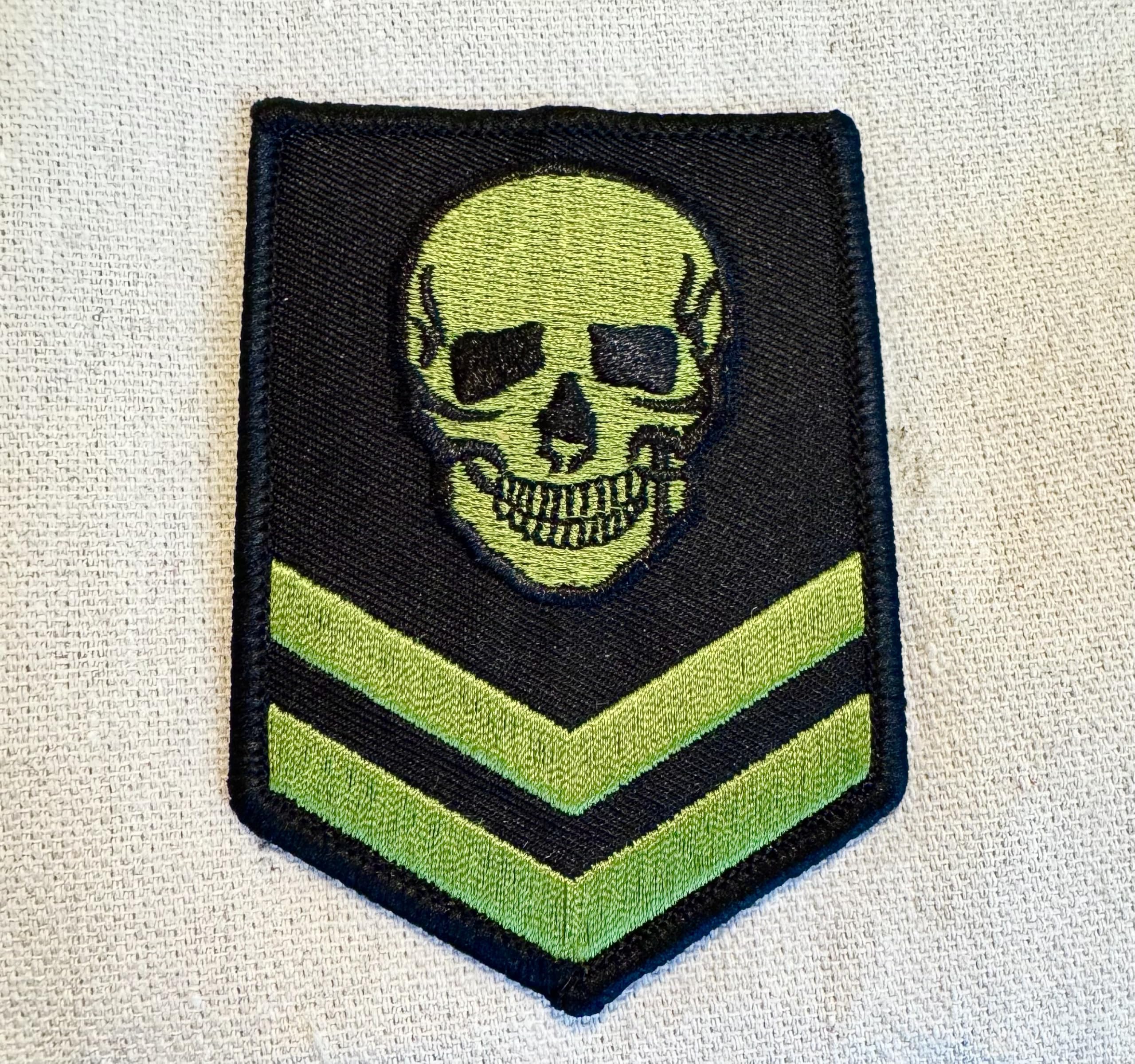 Green Skull Military Patch - Embroidered Iron-On Skeleton Brigade Emblem for Tactical Gear, Jackets & Backpacks | Army Style Badge for Outdoor, Cosplay & Motorcycle Enthusiasts