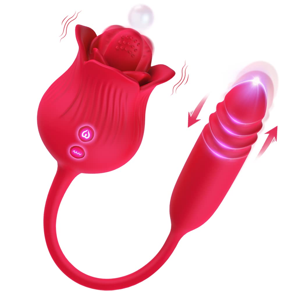 Premium Rose Toy Vibrator for Women - 10-Speed Clitoral & G-Spot Stimulator with Licking Tongue Technology | Sensual Massager for Couples Play, Solo Pleasure & Nipple Stimulation