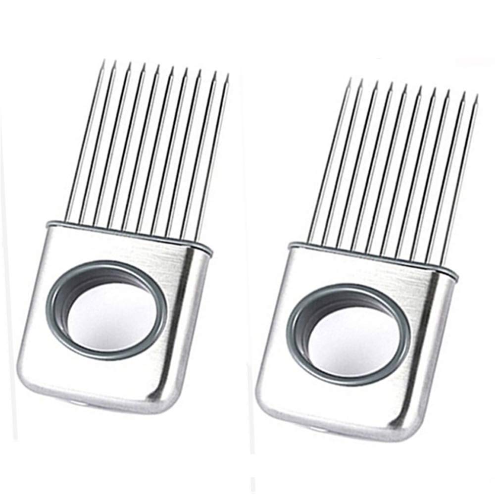 Premium Stainless Steel Onion Holders & Tomato Slicers Set (2-Pack) - Heavy Duty Meat Tenderizer & Vegetable Fruit Cutter - Essential Kitchen Gadgets & Cutting Tools for Home Cooking, Meal Prep, and BBQ Accessories - Silver