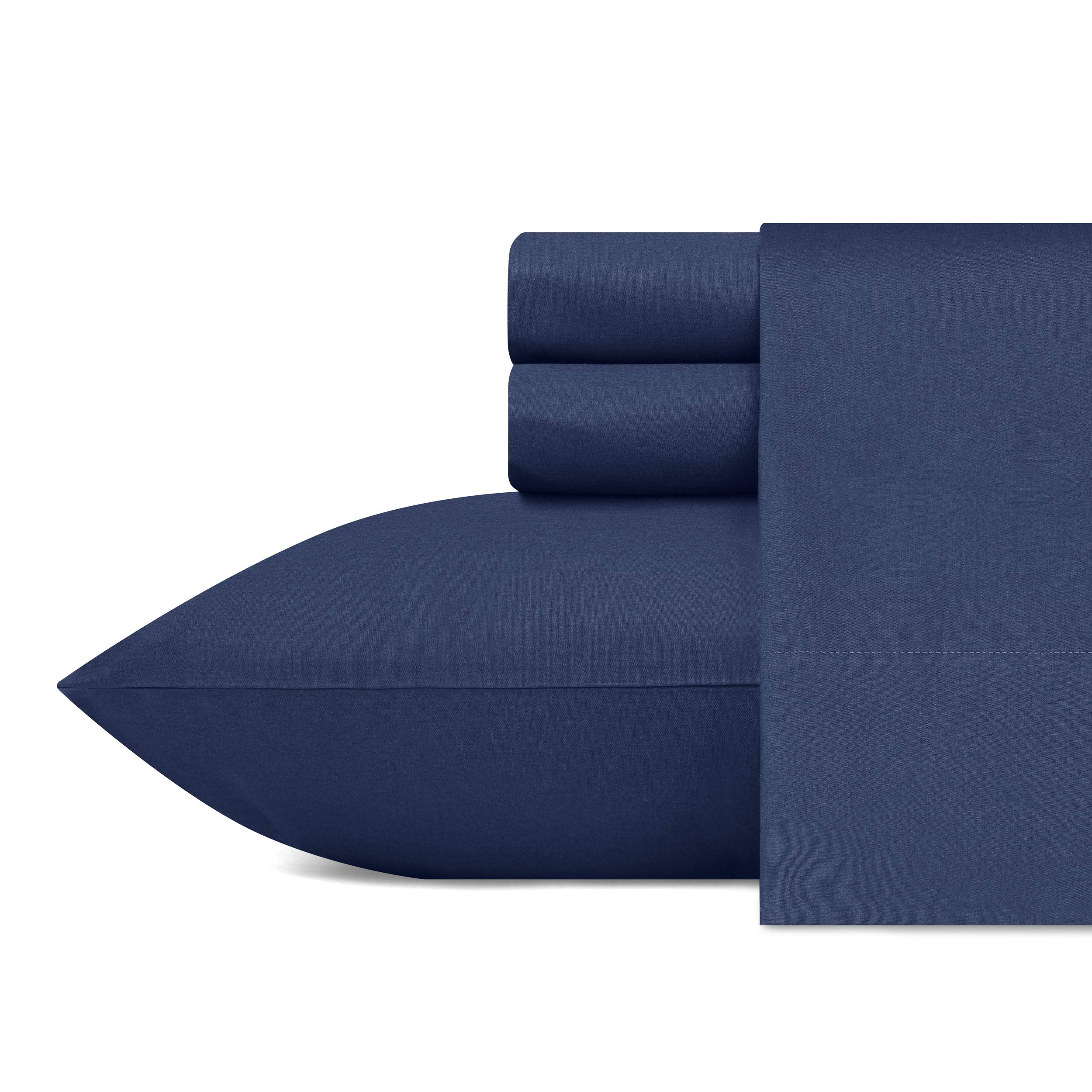 Nautica Cotton Percale King Sheets - Navy Blue Bedding Set for Cozy Home Decor