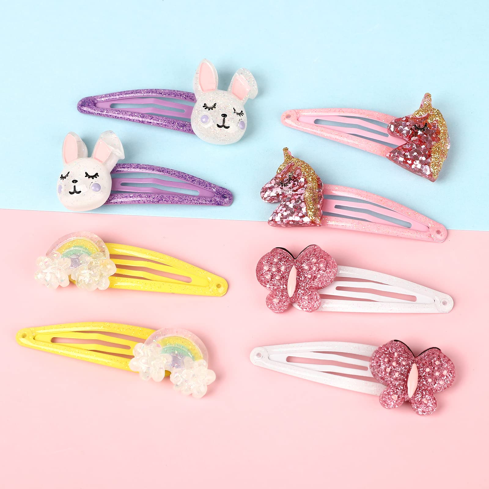 16Pcs Girls Hair Clips Set - Unicorn, Butterfly, Flower & Rabbit Hair Accessories for Toddlers & Kids | Sparkly Rainbow Hair Clips for Birthday Party, Gifts & Daily Wear