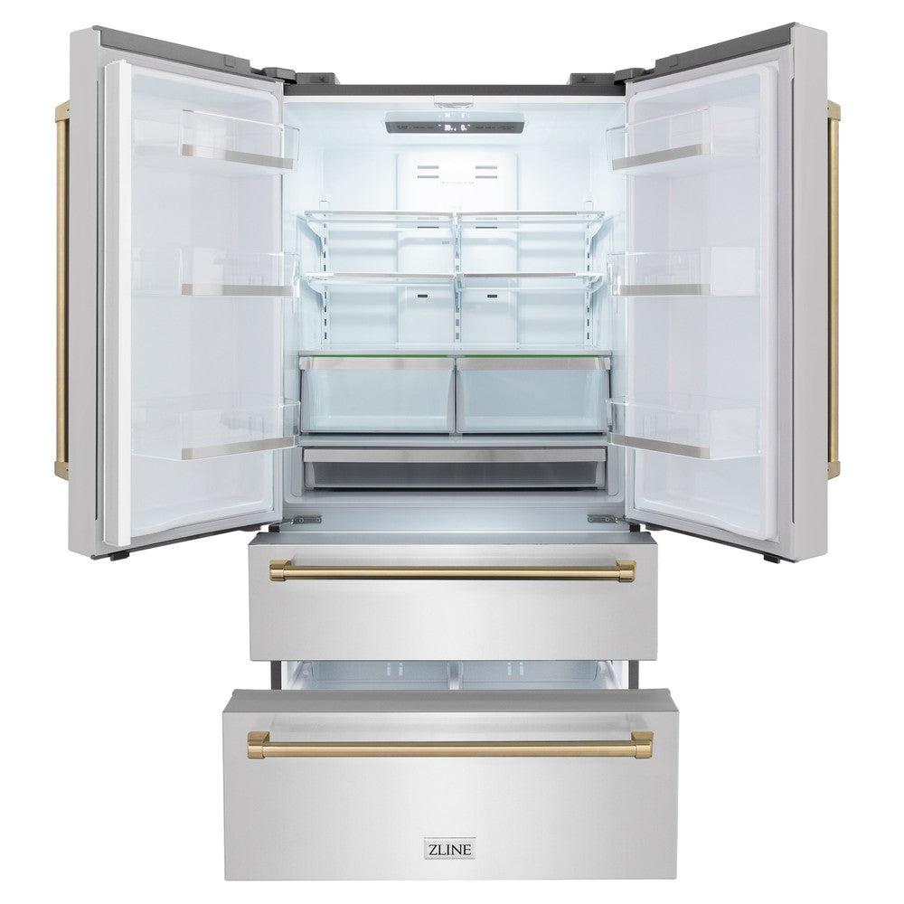 ZLINE Autograph Edition 48-inch Stainless Steel Dual Fuel Range Kitchen Package with Range Hood, Dishwasher & Refrigerator - Champagne Bronze Accents (4KAPR RARHDWM48 CB) | Premium Kitchen Appliances for Modern Homes & Professional Chefs
