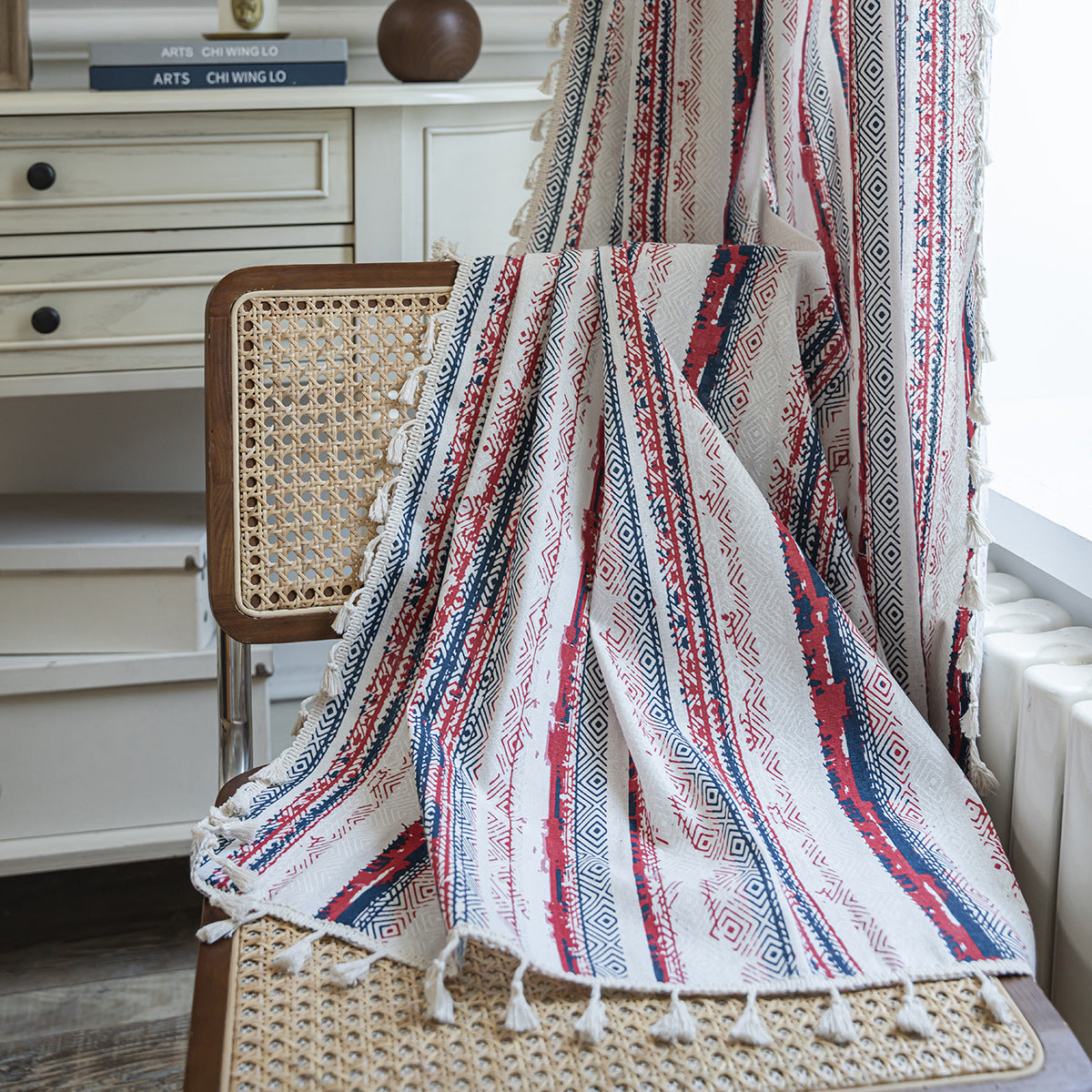 Edith Red Diamond Sheer Light Filtering Grommet Custom Curtains - Elegant Window Treatment for Living Room & Bedroom
