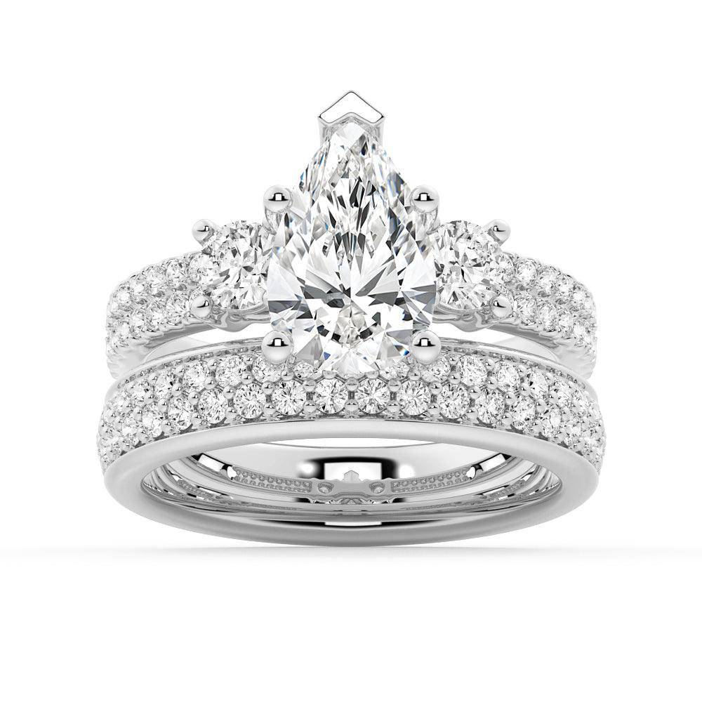 Exquisite Double Row Pave Three Stone Pear Shaped Moissanite Engagement Ring for Women - Perfect for Proposals, Anniversaries & Special Occasions