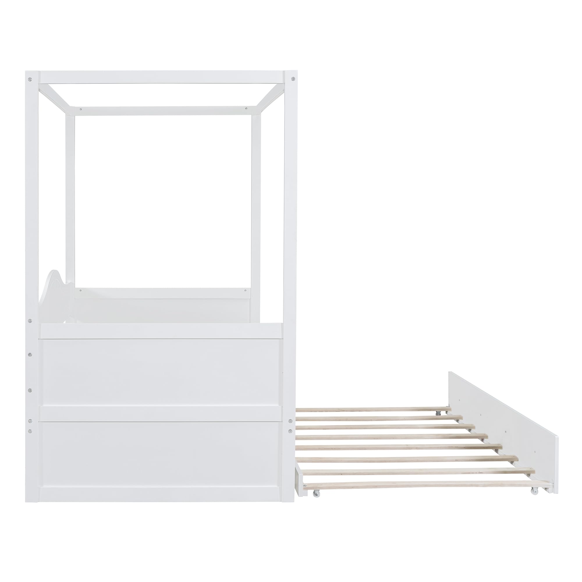 Harper & Bright Designs White Wooden Twin Canopy Bed with Trundle - Daybed & Sofa Bed Frame for Kids, Teens & Adults - No Box Spring Needed - Perfect for Guest Rooms, Dormitories & Small Spaces