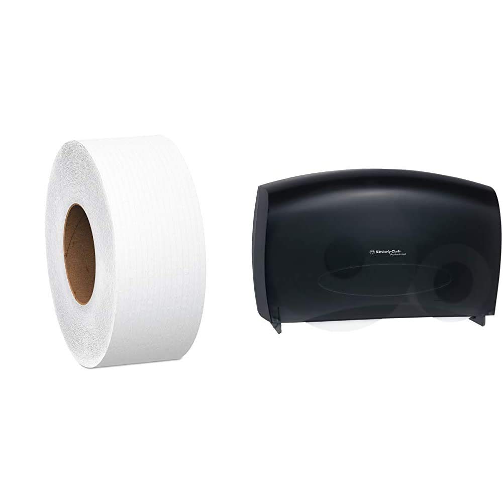 Scott Essential Jumbo Roll JR. Commercial Toilet Paper (67805) with Kimberly Clark Professional Combo Unit Toilet Paper Dispenser (09551) - Smoke Black, 1/Case - Ideal for Office Restrooms, Hotels & Commercial Facilities