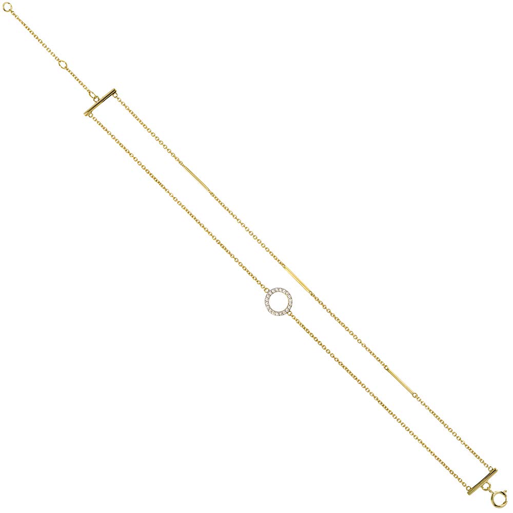 14K Yellow Gold Diamond Circle & Bar Double Layer Necklace & Bracelet Set for Women | Circle of Life Jewelry | Perfect for Weddings, Anniversaries & Everyday Elegance