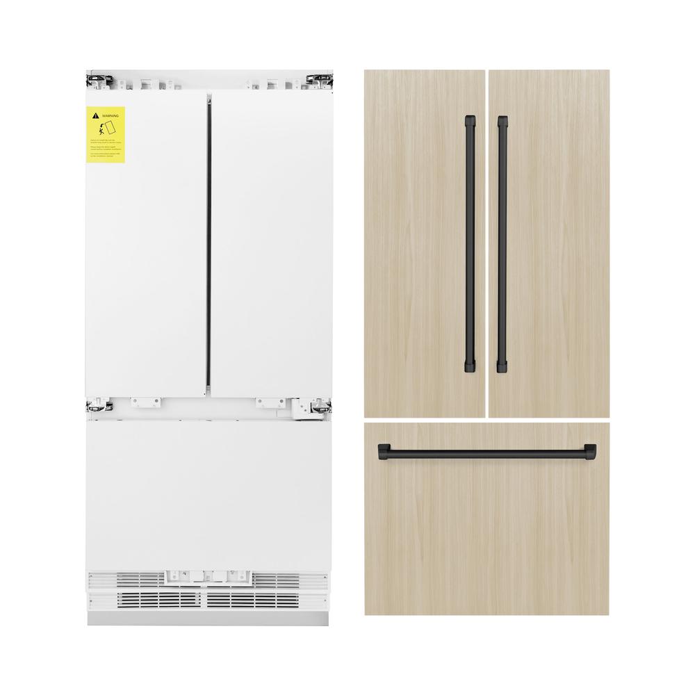 ZLINE Autograph Edition 36 Inch Panel Ready French Door Built-In Refrigerator - 19.6 cu ft Capacity, Bottom Freezer, Water Dispenser & Ice Maker, Matte Black Accents (RBIVZ 36 MB) - Perfect for Modern Kitchens and Open-Concept Homes