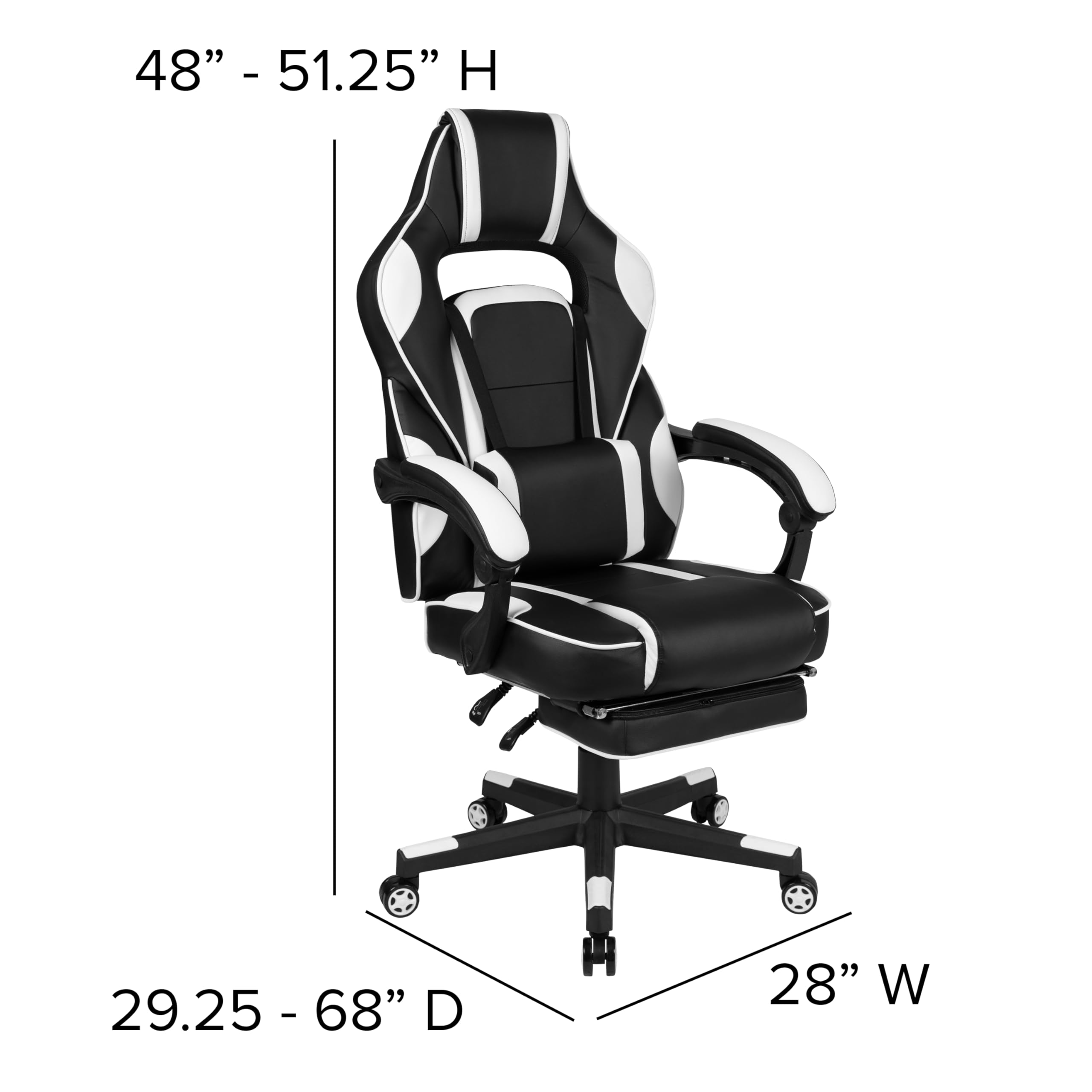 Black Gaming Desk with Cup Holder, Headphone Hook & 2 Cable Management Holes - White Reclining Gaming Chair with Adjustable Armrests & Footrest for PC Setup | Perfect for Esports, Streaming & Home Office