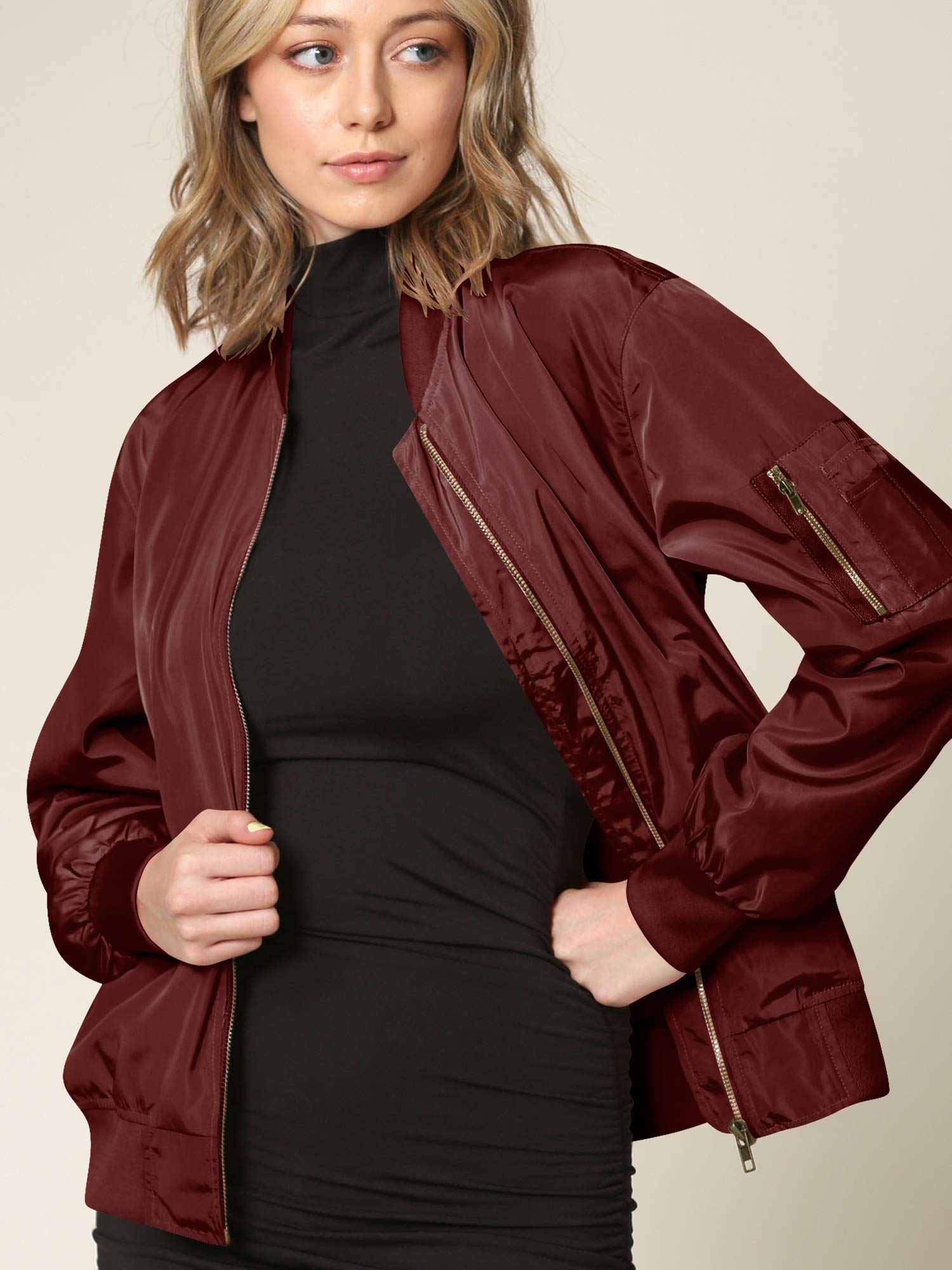 Lock and Love Women's Classic Lightweight Jacket - Multi Pocket Windbreaker Bomber Jacket for Outdoor Hiking, Travel & Casual Wear