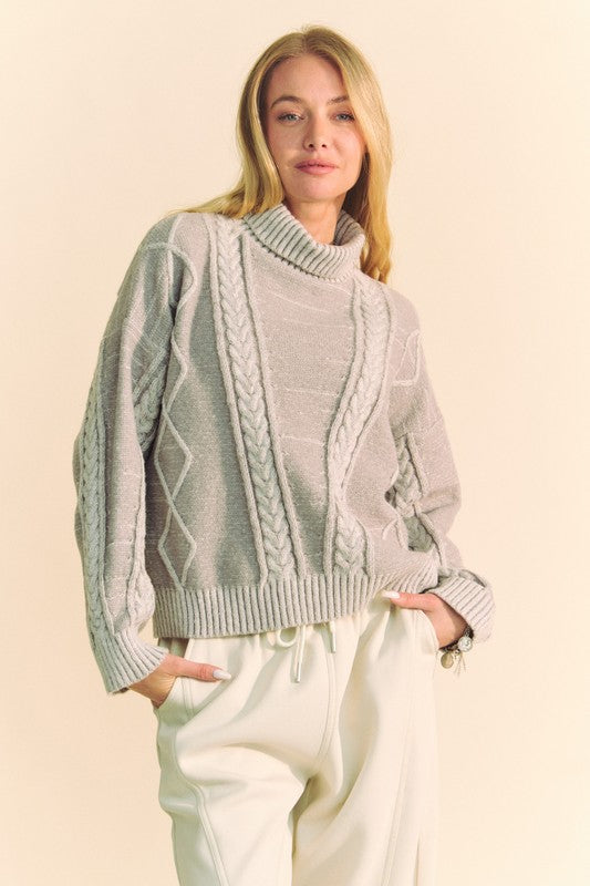 Davi & Dani Women's Cable Knit Turtleneck Sweater - Oversized Drop Shoulder Pullover for Fall & Winter | Cozy Casual Wear for Office, Dates & Holiday Outfits