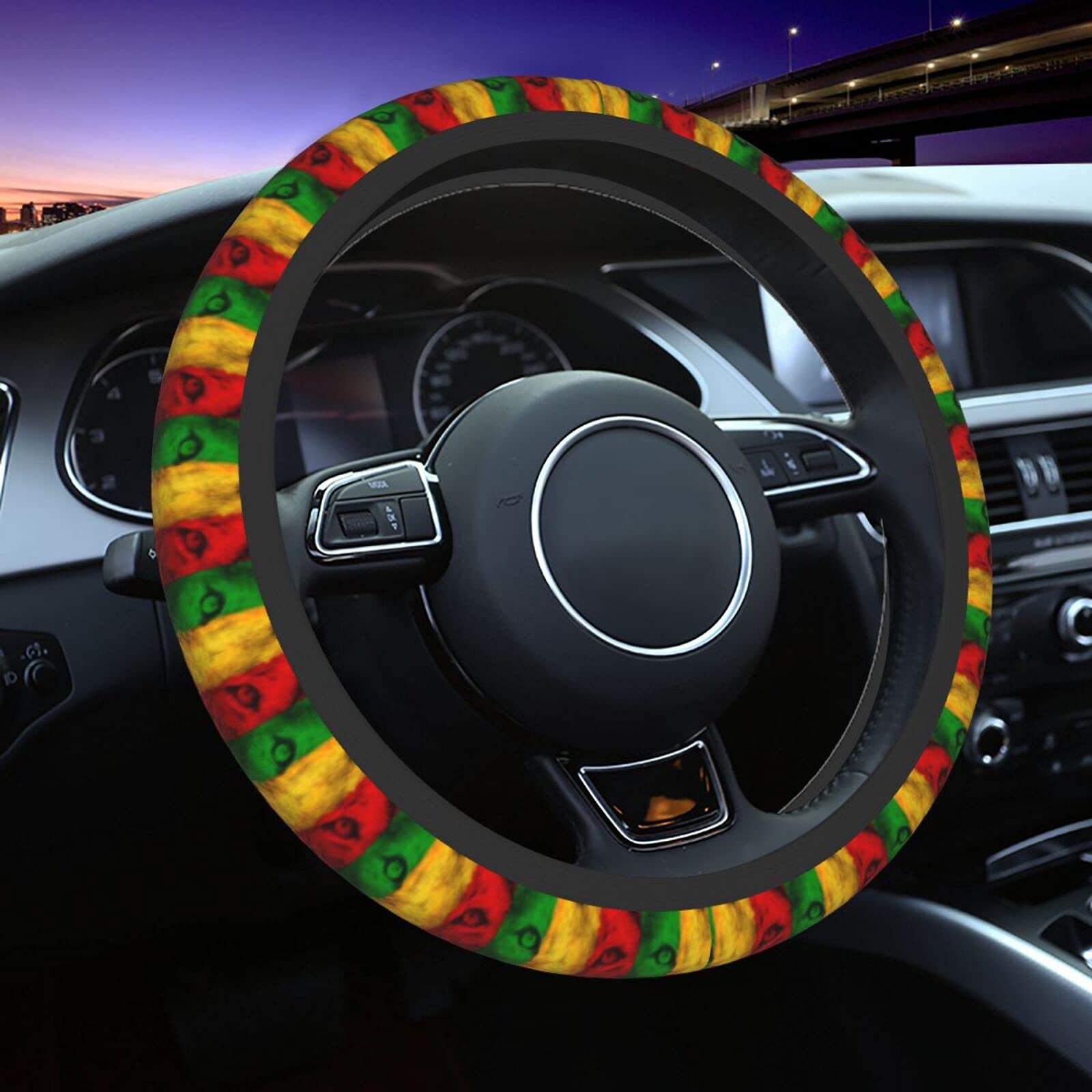 Jamaican Rasta Reggae Judah Lion Steering Wheel Cover - Anti-Slip Breathable Universal Fit (15 Inch) for Pickup Trucks, SUVs & Cars | Perfect for Road Trips & Daily Commutes