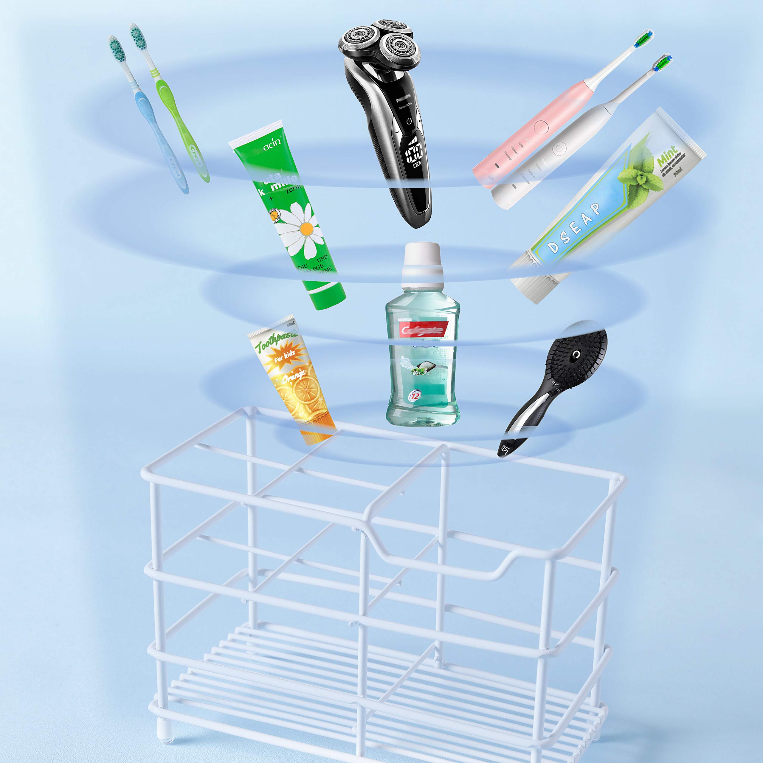 Stainless Steel Toothbrush Holder & Organizer Stand for Electric & Manual Toothbrushes - Bathroom Toothpaste Caddy, White (2-Pack) - Perfect for Countertop & Vanity Organization
