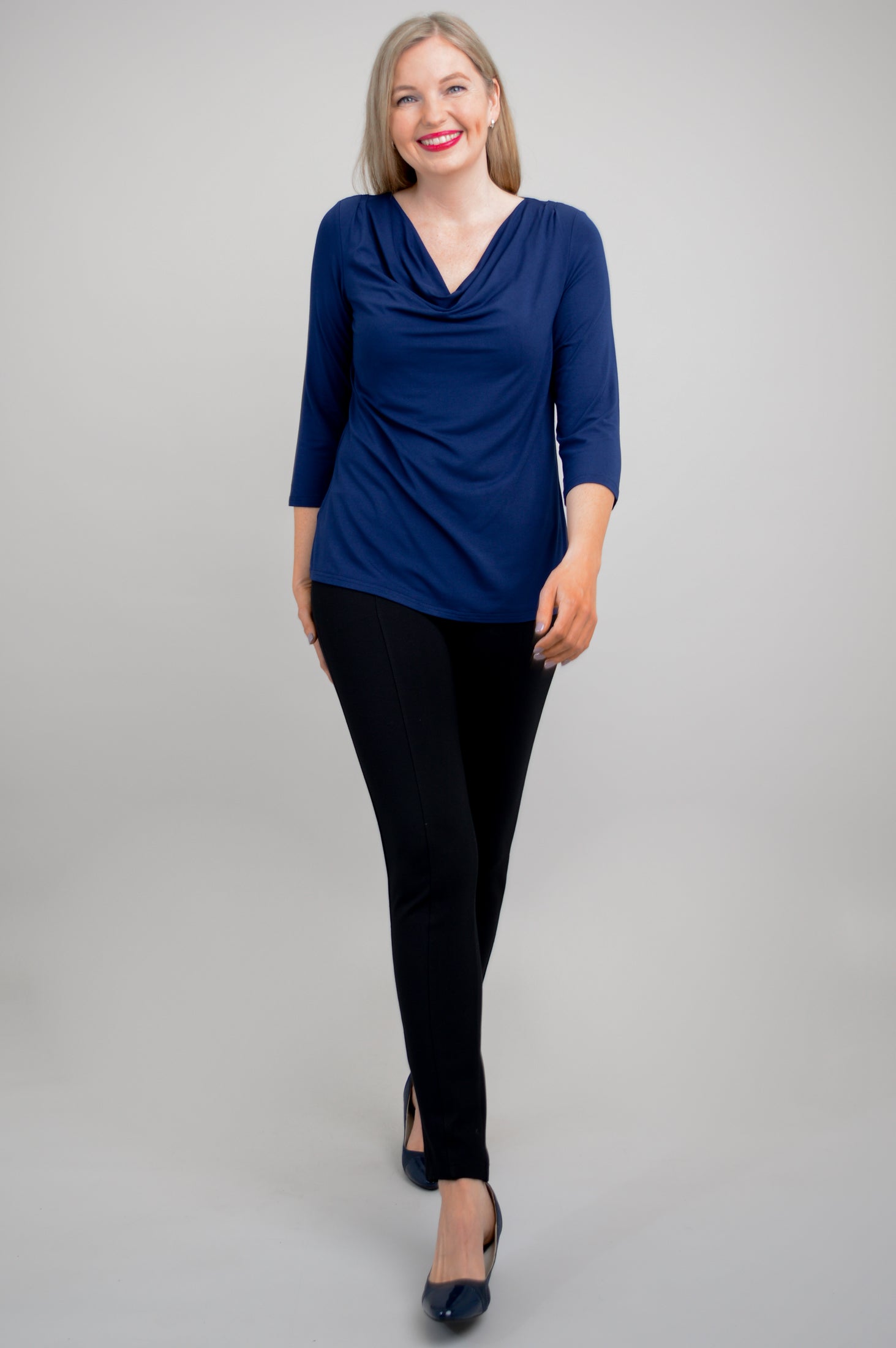Charisse Women's 3/4 Sleeve V-Neck Bamboo Top in Indigo Blue | Soft Breathable Shirt for Casual Wear & Summer Outfits | Perfect for Office, Date Night & Weekend Errands