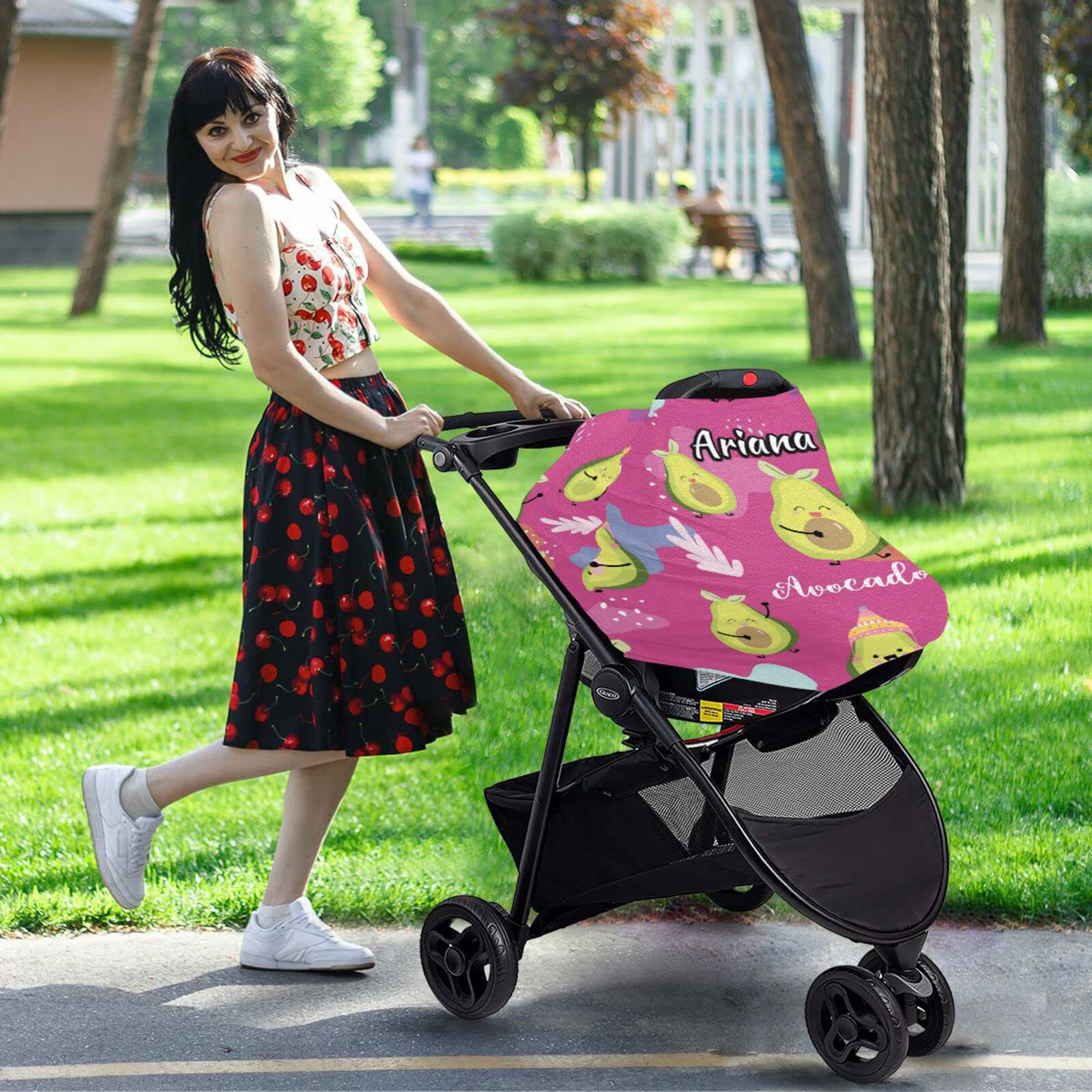 Custom Pink & Green Avocado Stretchy Baby Car Seat Canopy - Personalized Infant Stroller Cover - Multi-Use Car Seat Cover & Nursing Cover for Breastfeeding Moms - Perfect for Shopping, Travel & Outdoor Activities