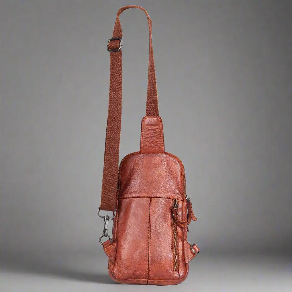 Premium MET Leather Crossbody Chest Bag & Backpack - Dual Zipper Pockets for Secure Storage - Perfect for Travel, Hiking, and Everyday Use