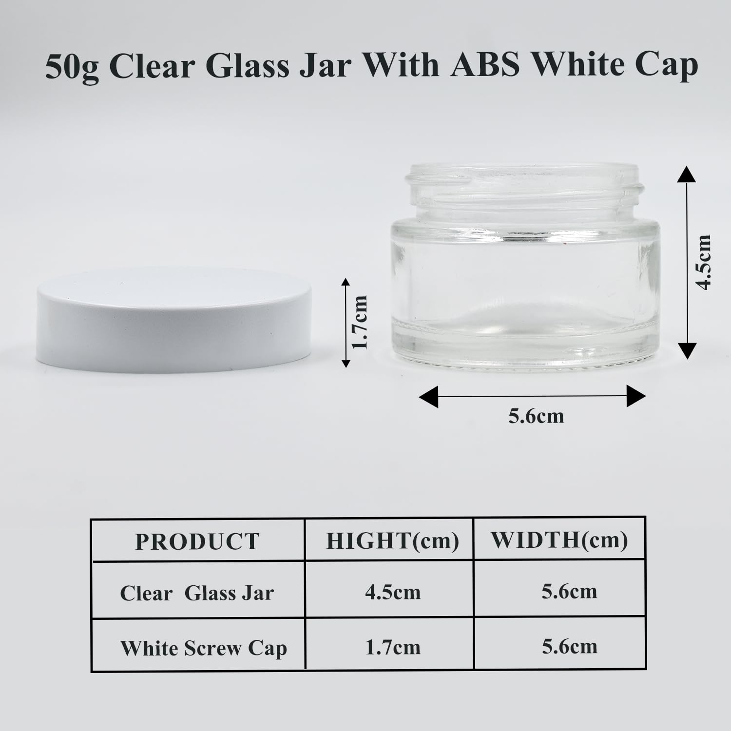 50ml Clear Round Empty Glass Cosmetic Jars with White Cap & Lid - Perfect for Creams, Balms, Face Scrubs & Body Lotions | Leak-Proof Travel-Friendly Containers for Skincare & DIY Beauty Products