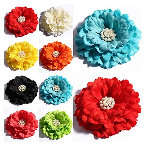 11cm 20 Colors Peony Fabric Flowers with Rhinestone Pearl Buttons - Hair Accessories for Girls, Kids Headbands Decorations (120PCS) - Perfect for Birthday Parties, Weddings, DIY Crafts and Fashion Styling