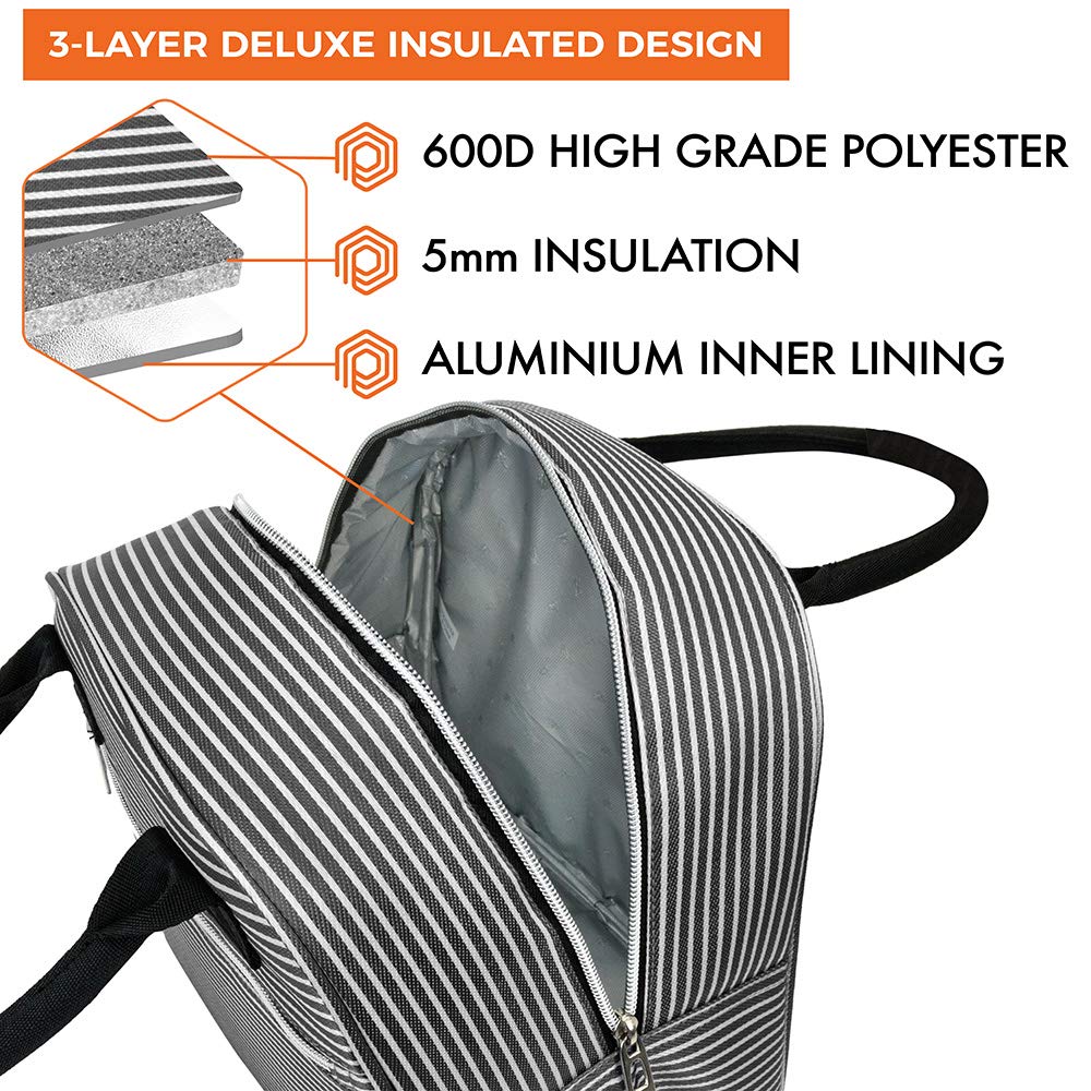 OPUX Insulated Lunch Box for Women, Girls, Kids & Teens - Soft Thermal Lunch Bag Tote for Work, School & Travel - Reusable Food Cooler Container for Meal Prep, Beach & Outdoor Activities - Black & White Stripes