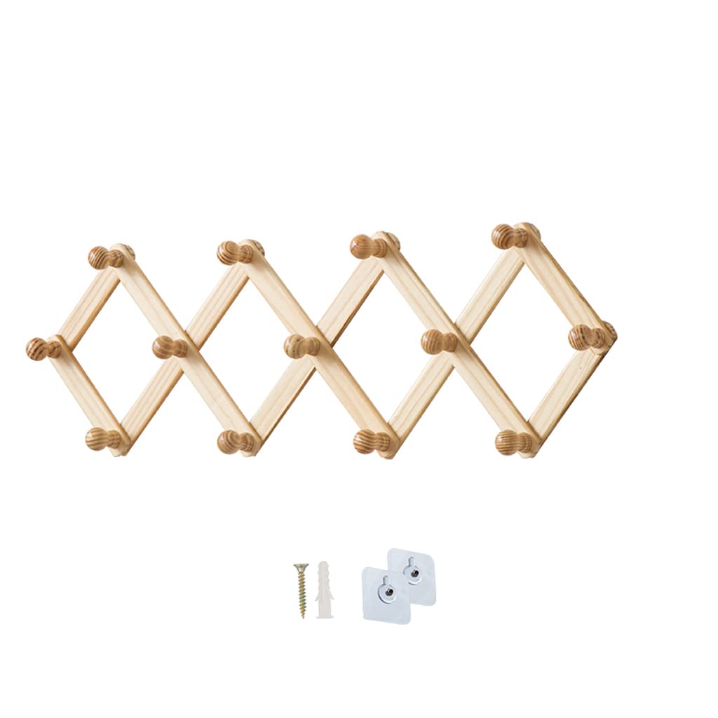 NNR Decorative Wall Mounted Coat Rack - Retractable Pine Wood Hooks for Hats, Coats & Accessories | Space-Saving Solution for Bathroom, Living Room & Bedroom | Rustic Modern Home Organization