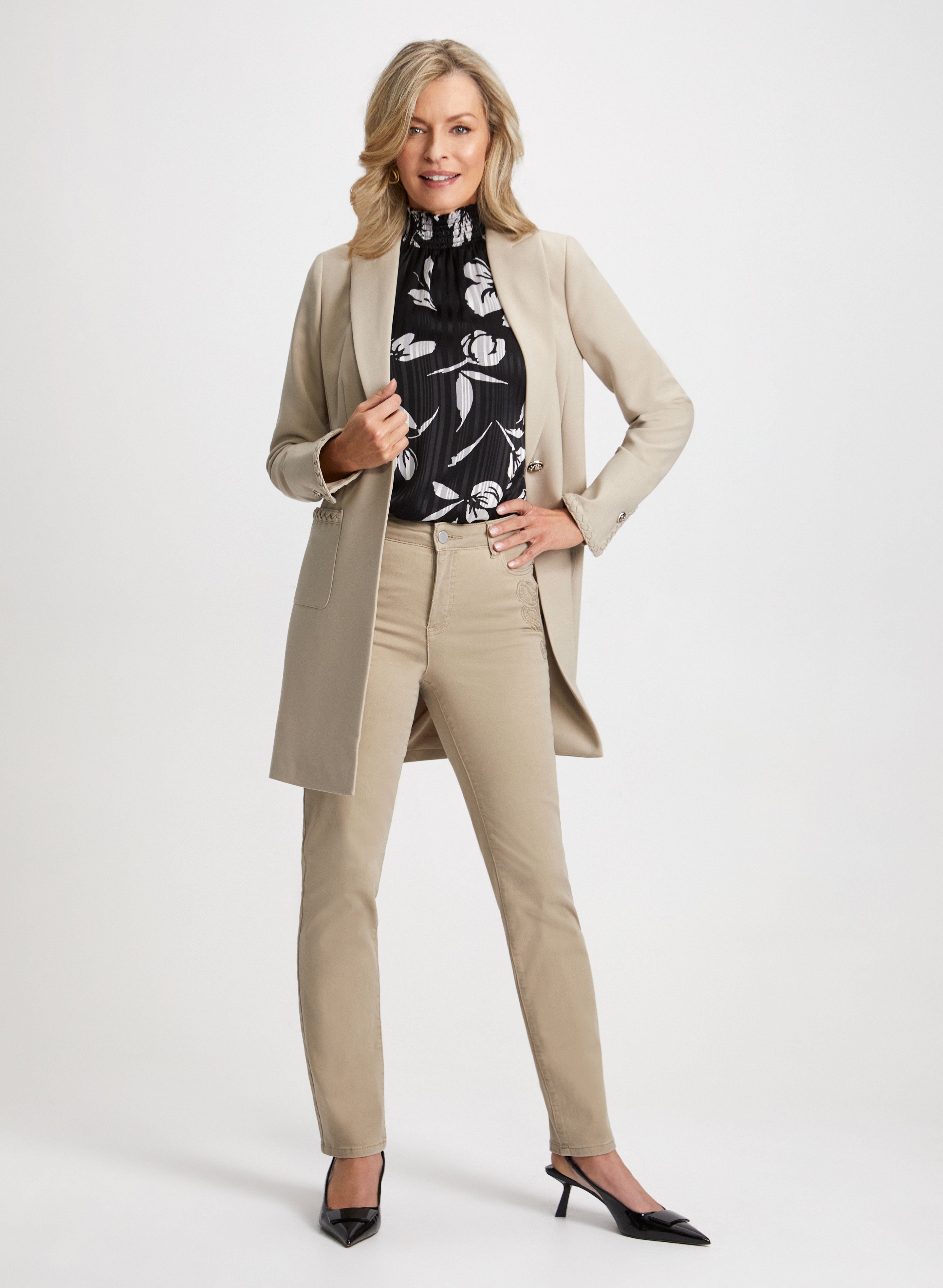 Braided Trim Jacket & Straight Leg Jeans Outfit Set - Women's Casual Chic Streetwear for Fall Fashion | Perfect for Daily Wear, Office Outfits & Weekend Styling
