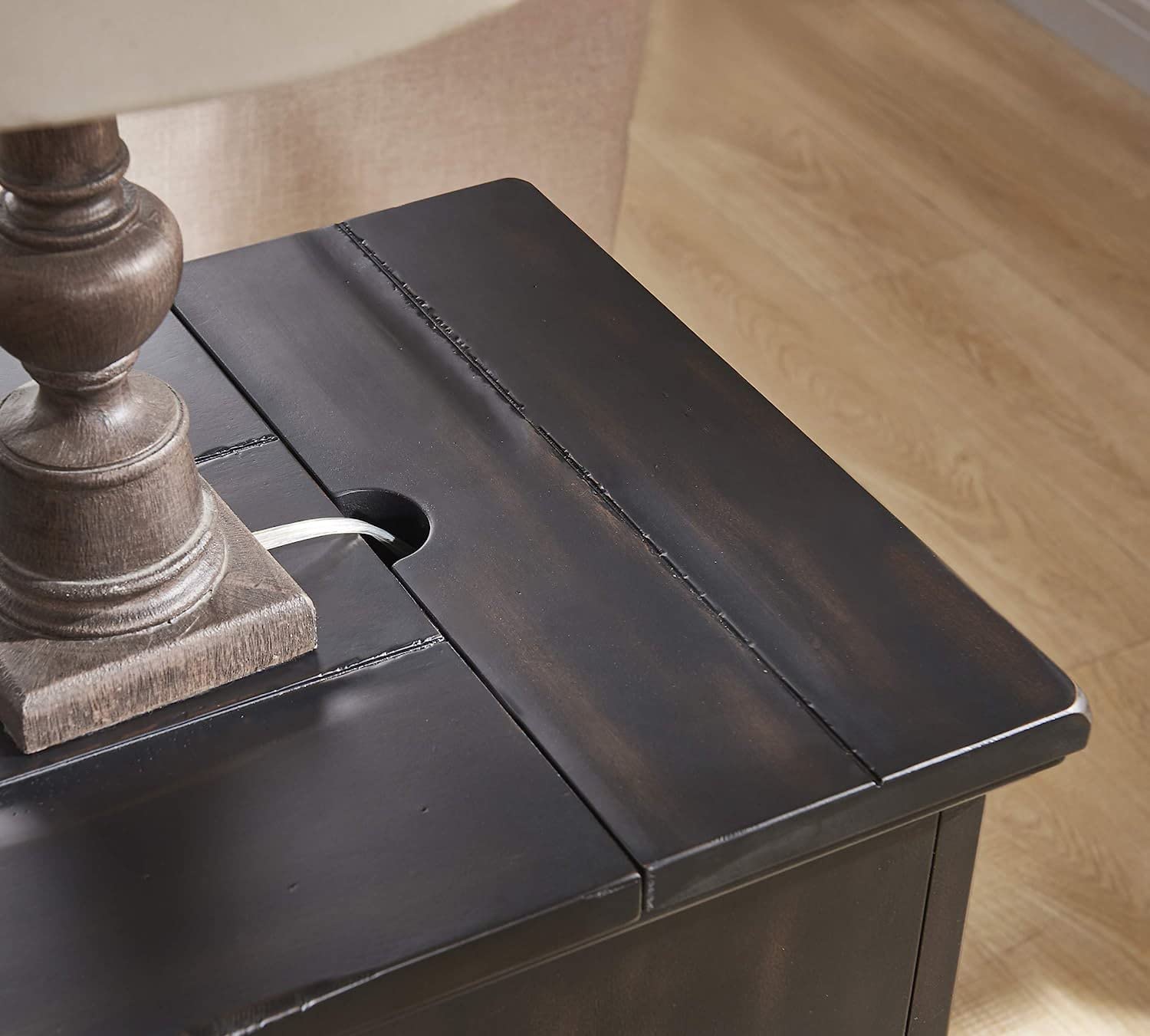 Saldana Chairside End Table with Cup Holders, USB Ports & Outlets - Black Nightstand for Living Room, Bedroom, or Office - Perfect for Holding Drinks, Charging Devices & Storing Essentials