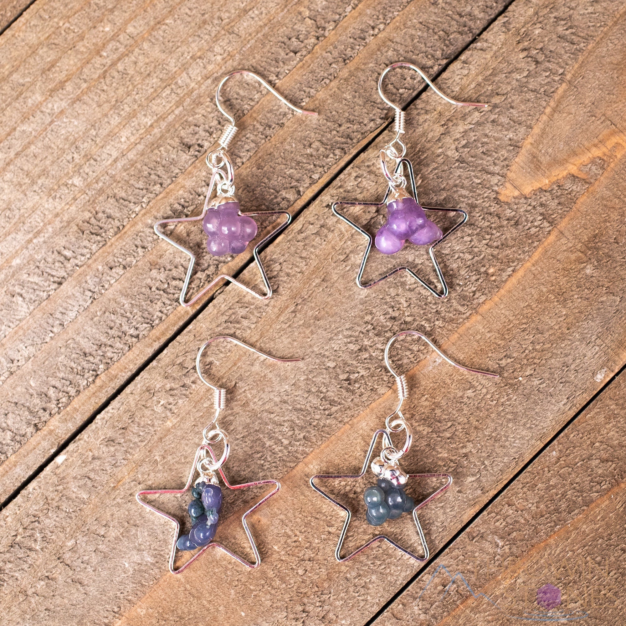Grape Agate Crystal Hoop Earrings - Natural Gemstone Dangle Earrings, Handmade Star Hoop Jewelry for Women (E1792) | Perfect for Boho Style, Gift Giving & Special Occasions