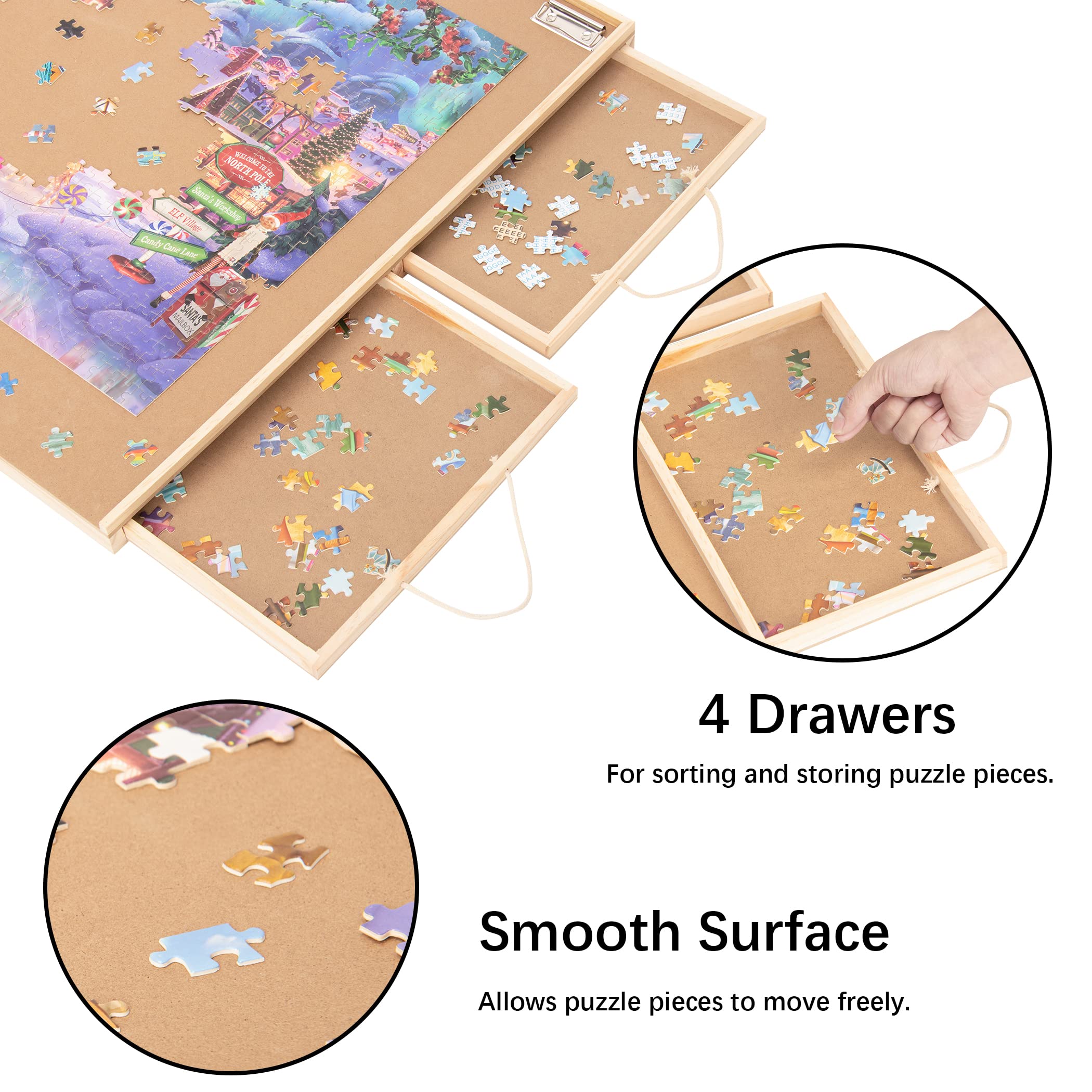 Lavievert 1500-Piece Jigsaw Puzzle Table with 4 Drawers - Wooden Puzzle Board with Non-Slip Mat & Smooth Surface - Portable Puzzle Platform for Adults & Kids - Perfect for Family Game Nights & Educational Activities