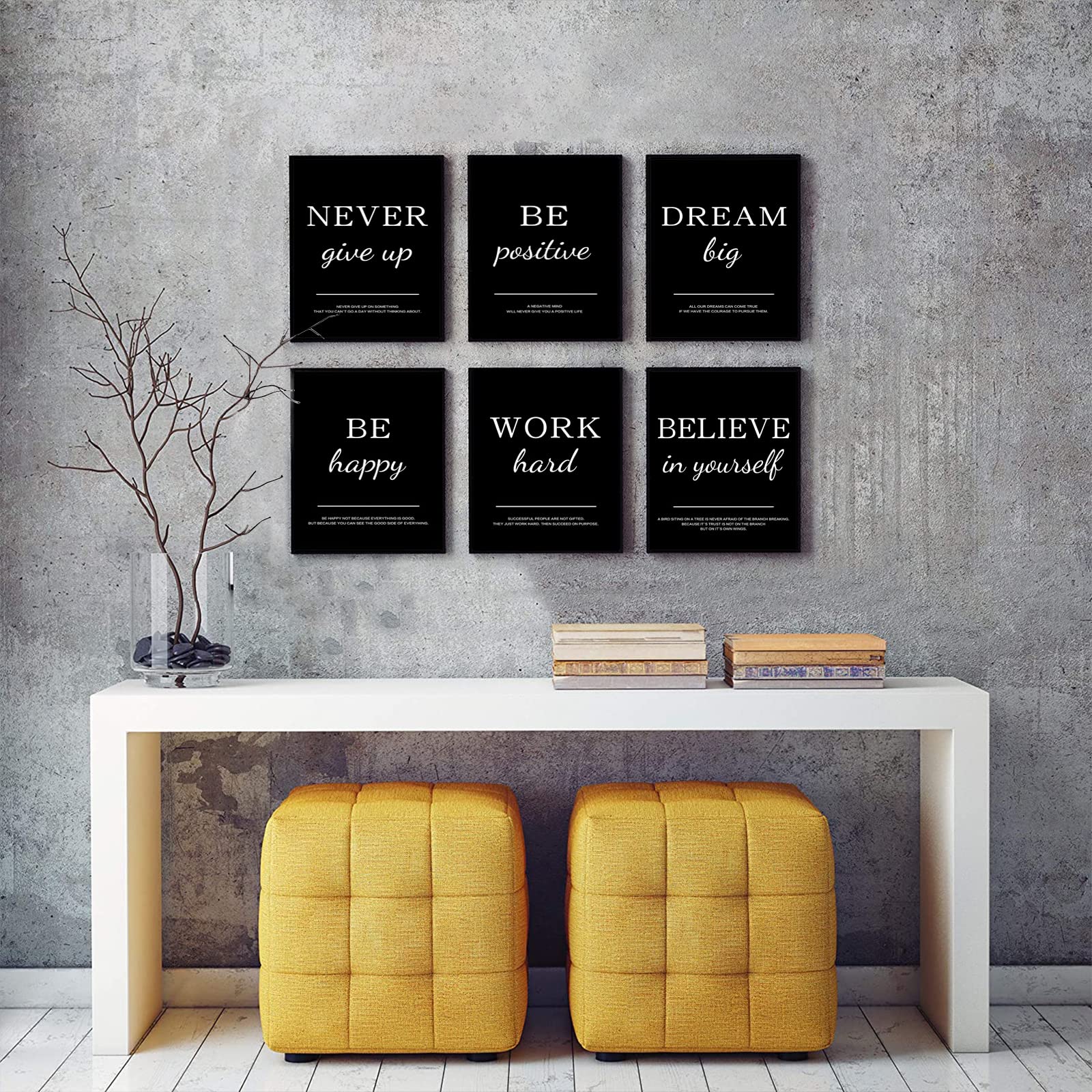 Motivational Wall Art Prints - Inspirational Office & Bedroom Decor - Set of 6 Positive Quote Posters (8x10 Unframed) for Home, Workspace & Gift Giving