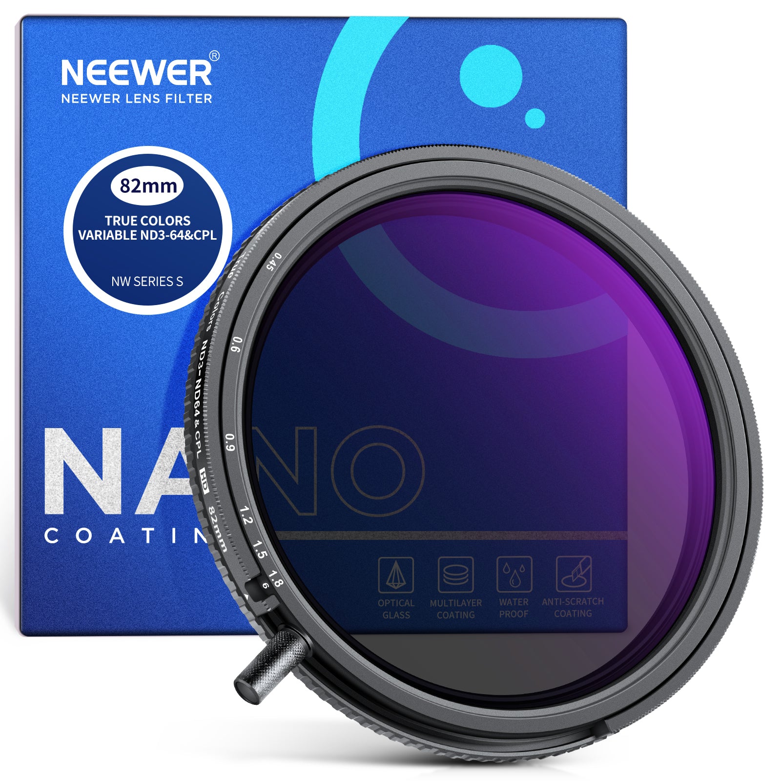 NEEWER ND3-64 (1.5-6 Stops) Variable Neutral Density & Circular Polarizing Filter - True Color Accuracy for DSLR & Mirrorless Cameras - Perfect for Landscape, Portrait & Video Photography