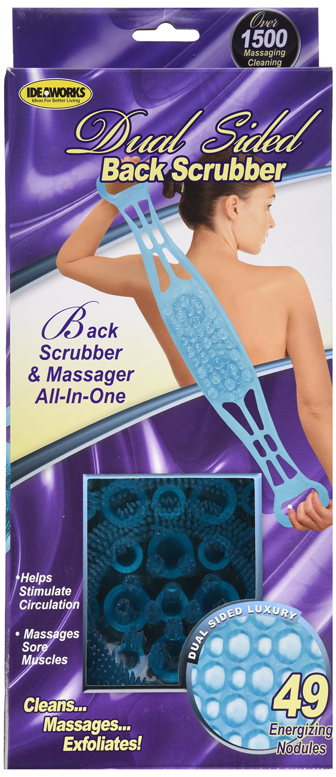 Ideaworks Dual Sided Exfoliating Back Scrubber - Long Handle Bath Brush for Shower & Spa - Perfect for Hard to Reach Areas & Deep Cleansing
